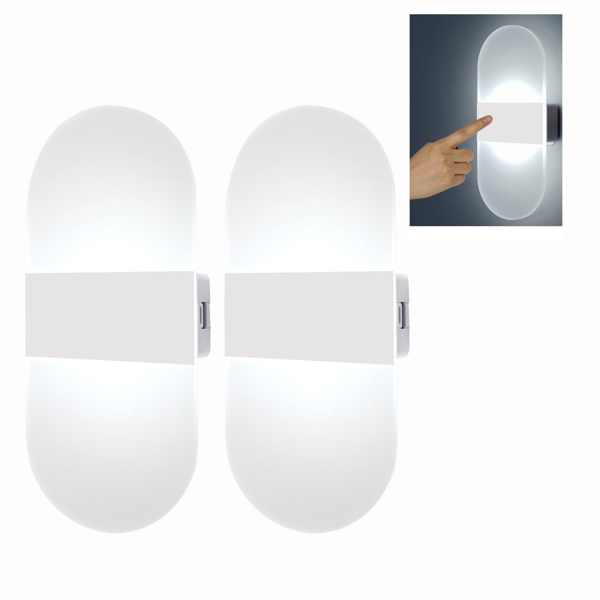 FelRelWel Modern Wall Sconces,2 PCS Acrylic LED Wall Lamp for Living Room Bedroom Hallway,Rechargeable USB Battery Operated,Adju