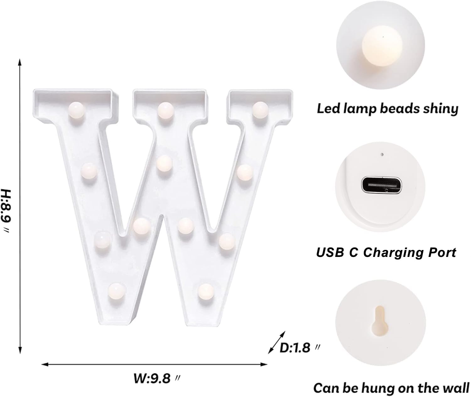 Foaky Rechargeable LED Letter Lights Sign for Weddings and Parties, Warm Plastic, Model: Recharge-ABS, Size: W