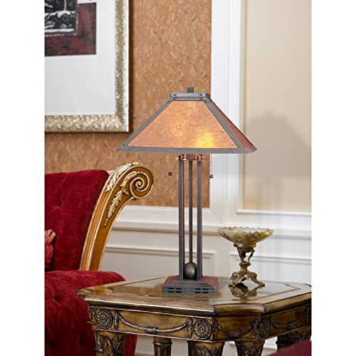 Cal Lighting Bo-476 Table Lamp With Mica Glass Shades, Mattel Black Finish, 24.5&quot; X 15&quot; X 15&quot;, See Image , Pink