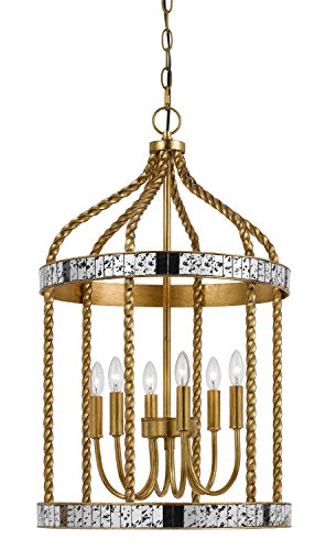 Cal Lighting Fx-3599-6 Transitional Six Light Pendant From Glenwood Collection In Gold, Champ, Gld Leaf Finish, 16.00 Inches