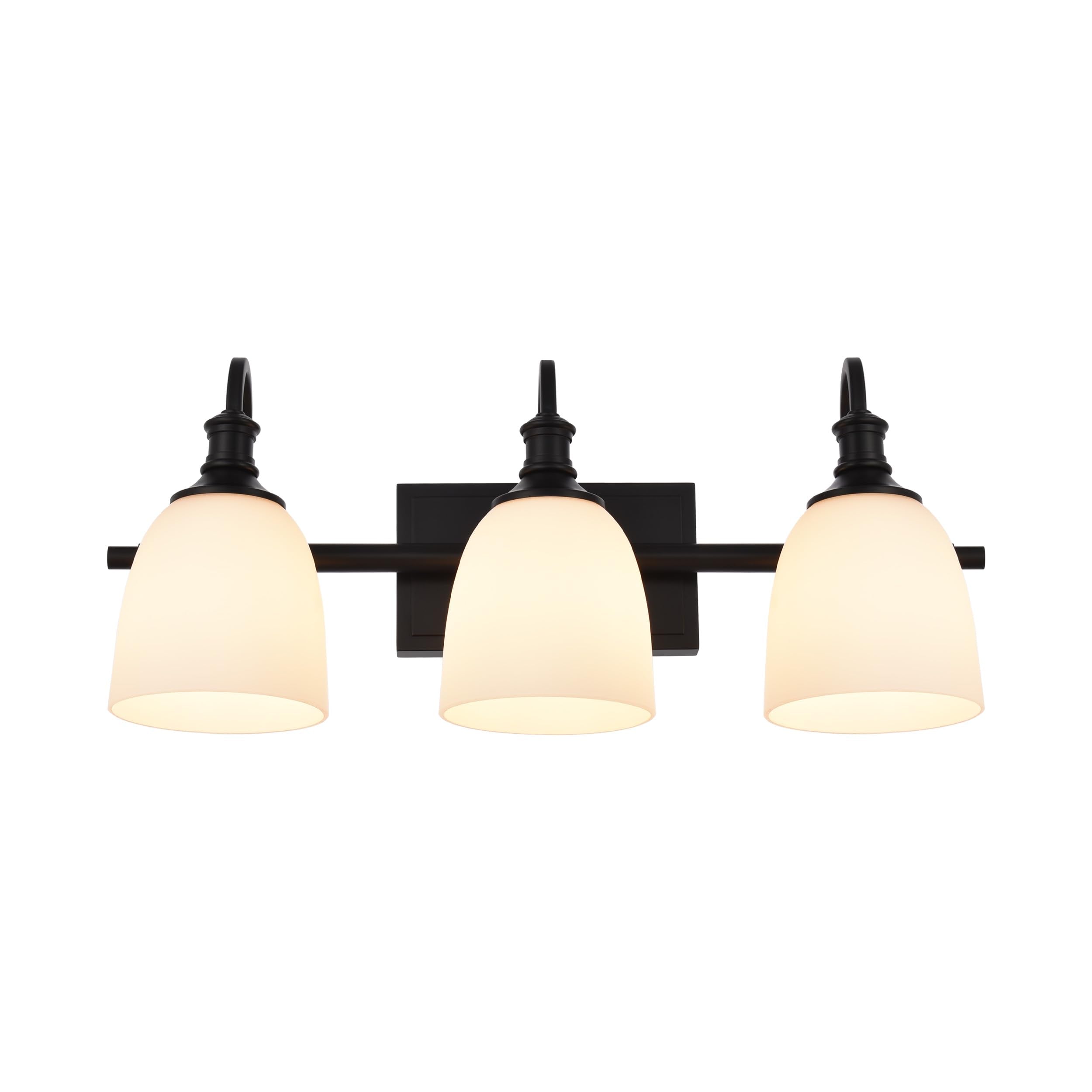 Hanaloa 3-Light Bathroom Vanity Light Fixture, Vintage Matte Black Wall Sconce with Opal Glass Shade, Model VA0049-3-MB