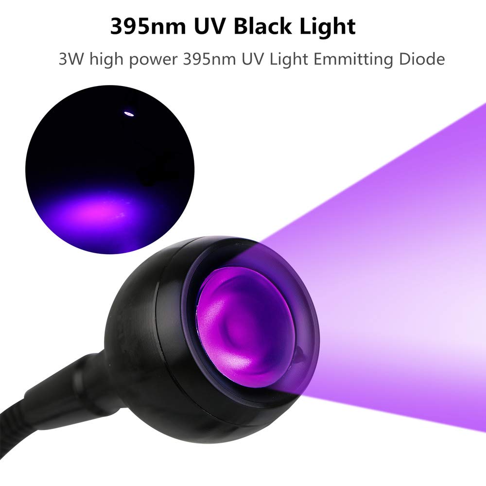 3W 395Nm Led Black Light, Flexible Gooseneck Lamp, Uv Blacklight For Satin Detection, Black Light Lamp For Blacklight Poster, Bl