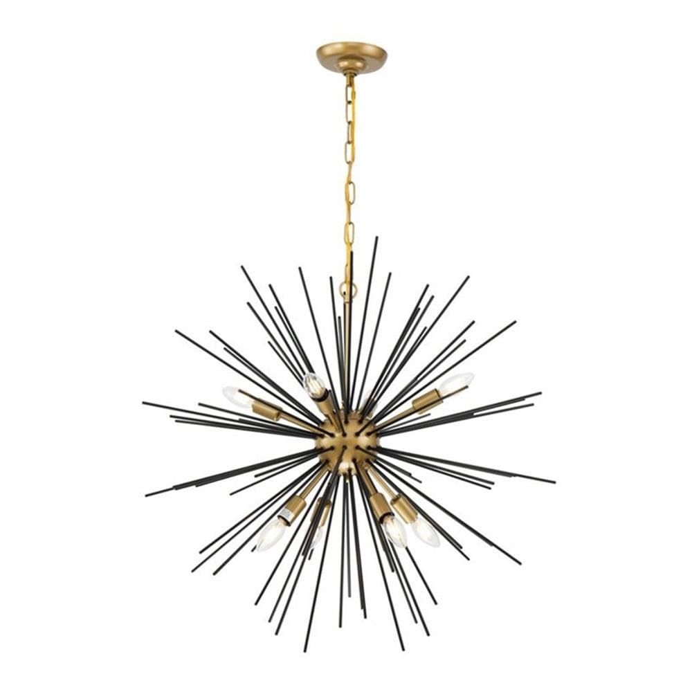 Living District 8-Light Metal Pendant Light, Brass & Black, Modern Ceiling Fixture