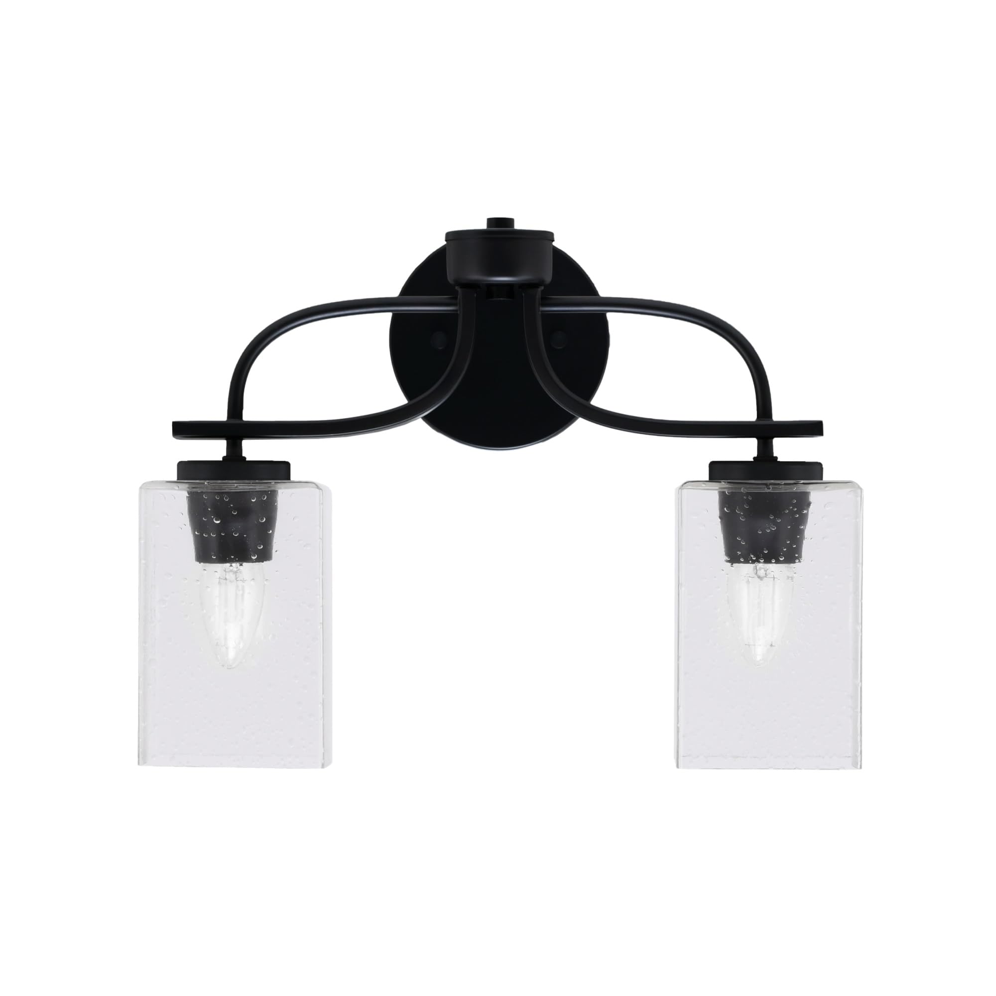 Cavella 2 Light Bath Bar In Matte Black Finish With 4" Square Clear Bubble Glass