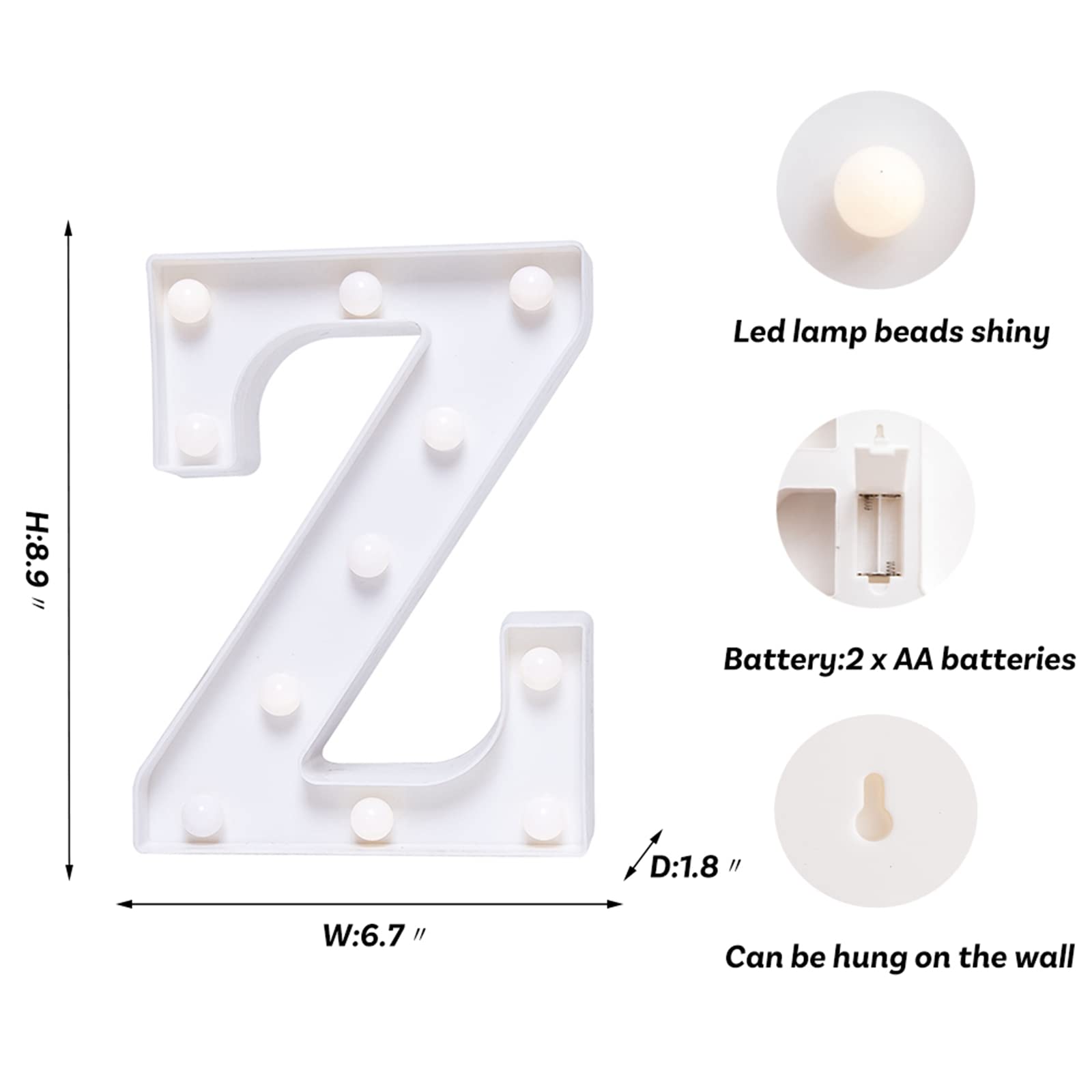 Foaky LED Letter Lights Sign - Battery Powered Night Light for Wedding/Birthday Party - Acrylic Decoration (Z)