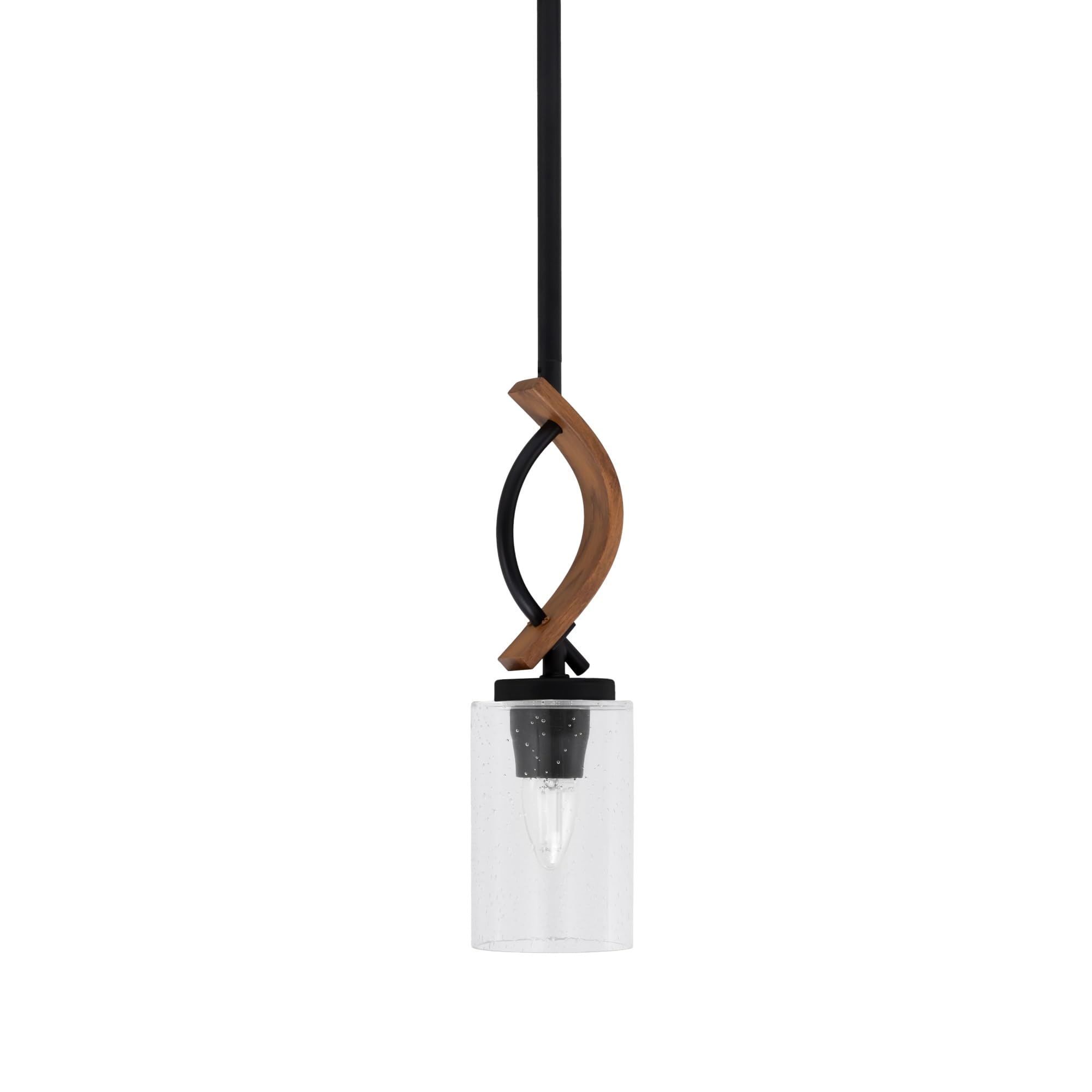 Toltec Lighting Monterey Stem Hung Mini Pendant - Matte Black & discomfort-reducingted Wood-Look Metal Finish, 4in Clear Bubble Glass