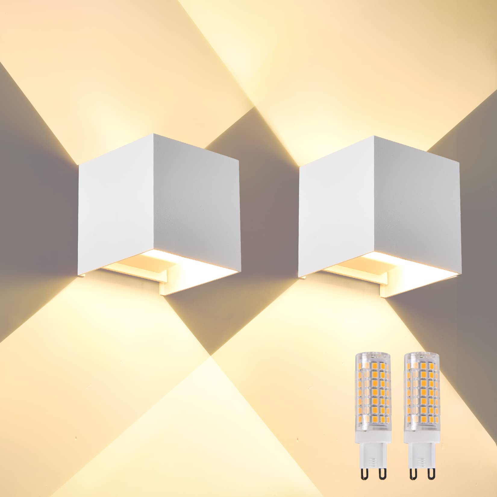 2 Pack Outdoor Wall Lights Exterior/Interior Wall Sconces Up and Down Lights IP65 Waterproof G9 Base Socket Modern Outdoor Light