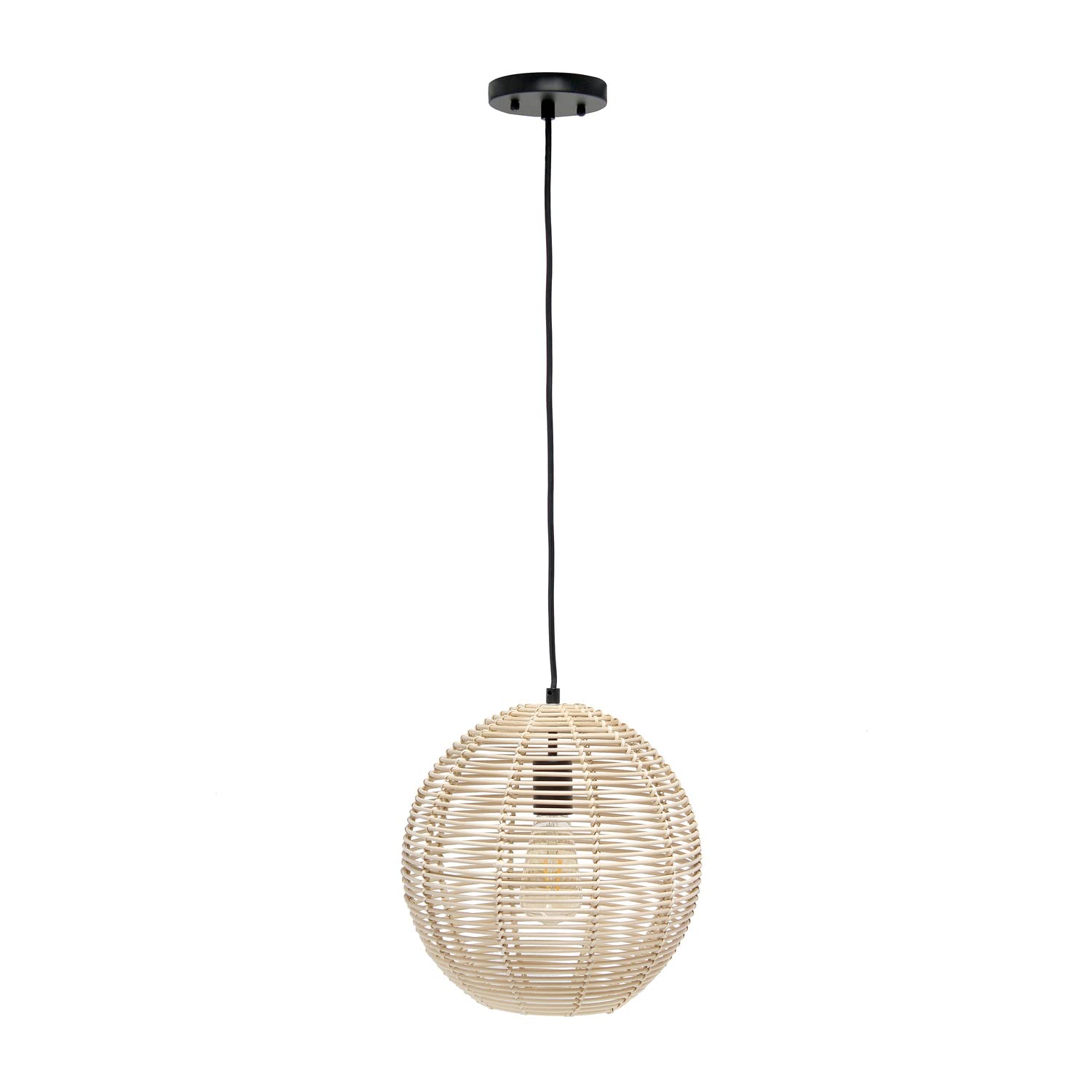 Elegant Designs Pt1013-Nat Modern Coastal Rattan Wicker Globe Hanging Ceiling Light Pendant Chandelier, Natural