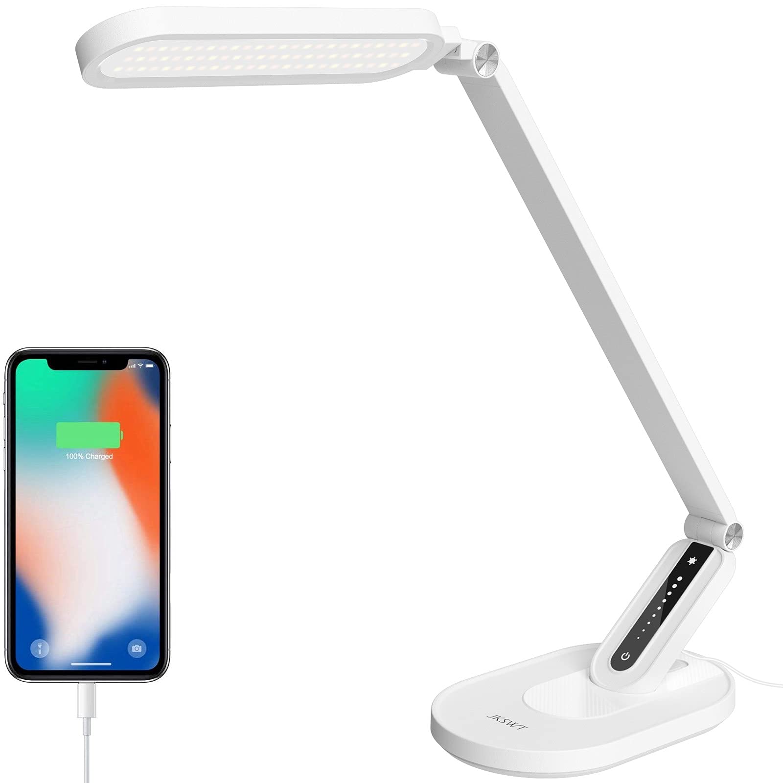 Jkswt Dimmable Desk Lamp - 5 Colour Modes, Touch Control, Usb Charging, Eye Care - White