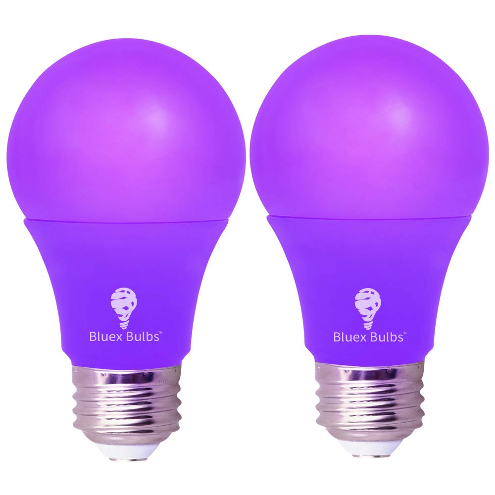 Bluex Bulbs LED A19 Purple Light Bulb 9W E26 Base 2 Pack - Party Decoration, Home Lighting, Holiday Illumination