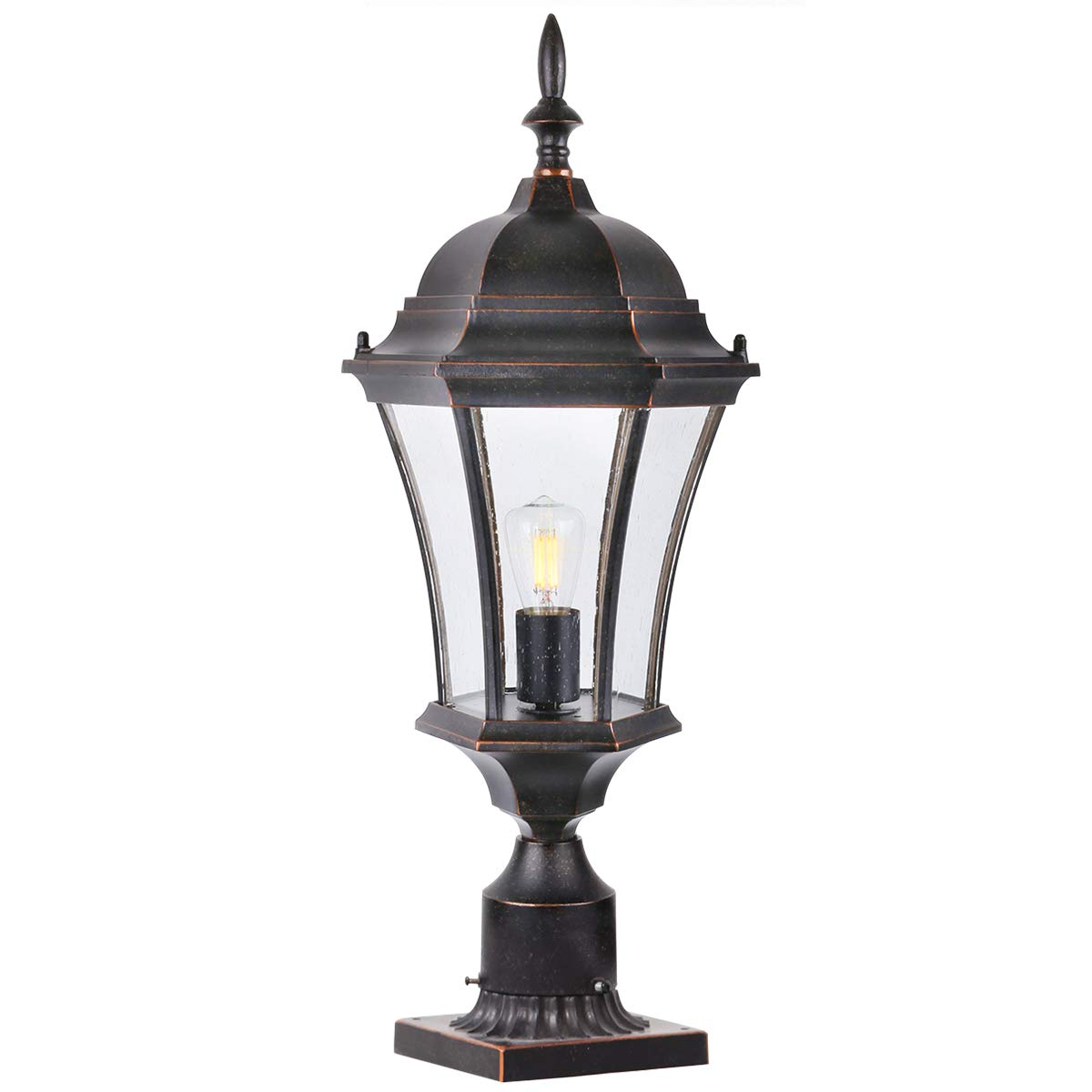 GOALPLUS 24in Outdoor Post Light, Cast Aluminum, Bronze & Clear Glass, Model LM4610-M, Large Garden Fixture for Driveway, Yard