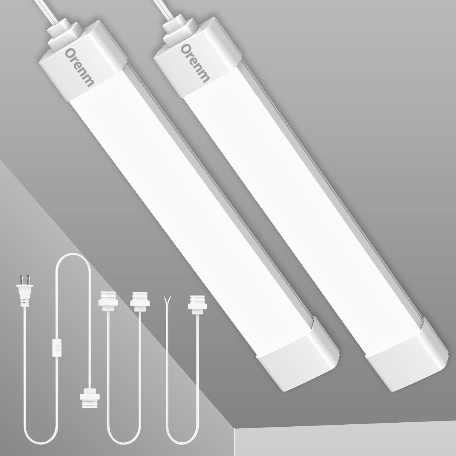 orenm LED Tube Light 1.4FT 16W 1700LM Daylight IP65 Linkable with Plug and Switch, 2 Pack