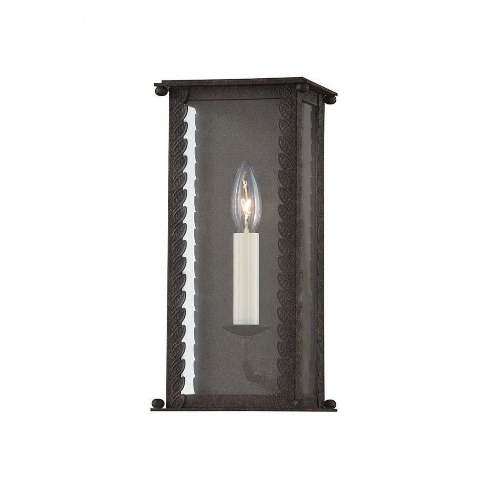 Troy Lighting Zuma 13 Exterior Wall Lantern | French Iron Finish | Clear Glass | Nature-Inspired 1-Light Sconce | Made of Alumin