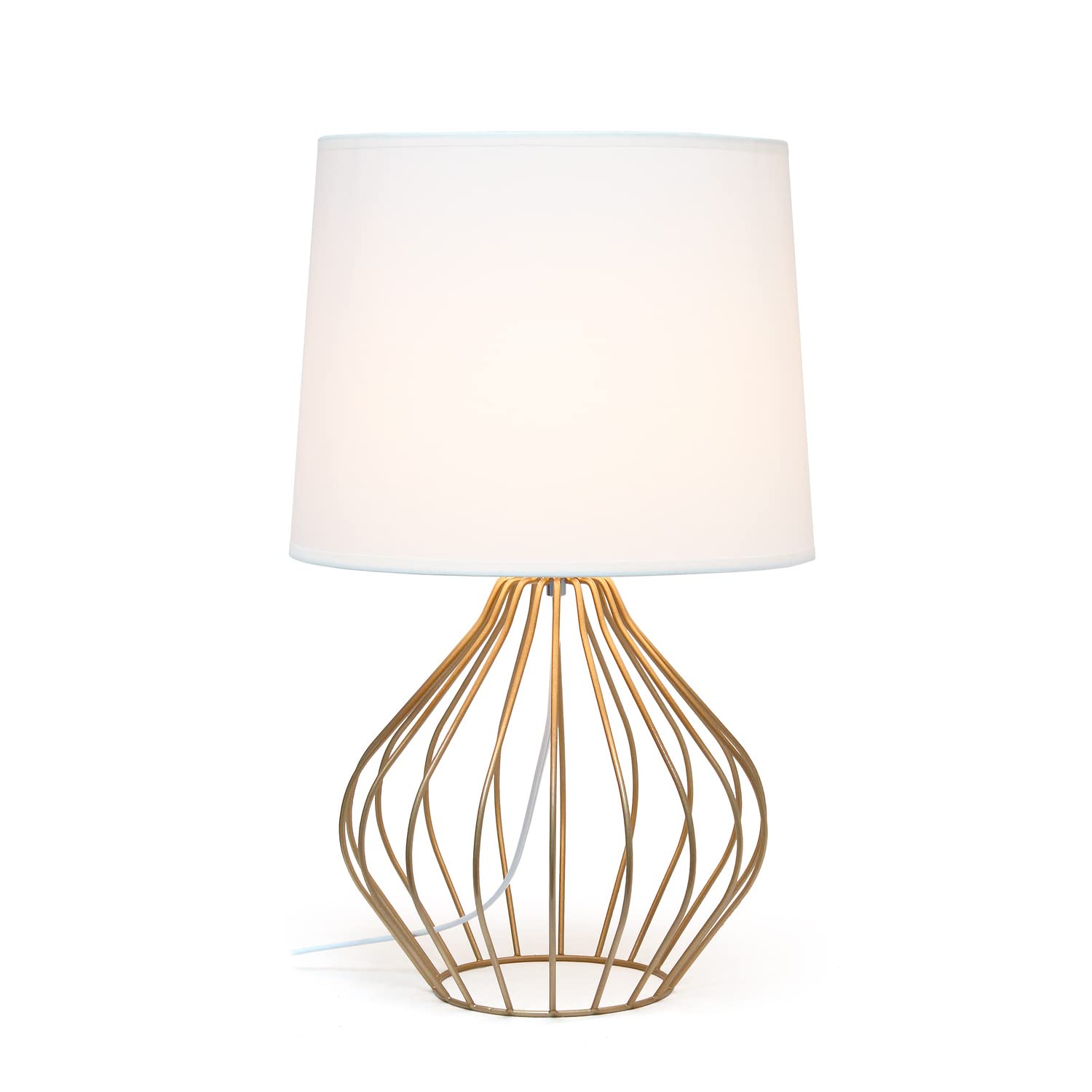 Simple Designs Copper & White Geometric Bedside Table Lamp, 19.75&quot;H Iron Shade, Stylish Decor