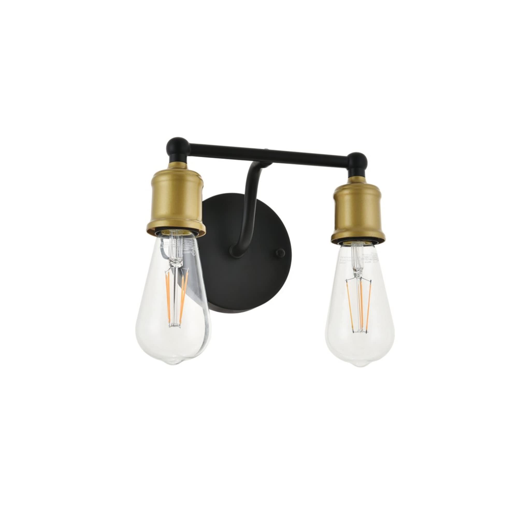 Living District Serif 2-Light Mid-Century Metal Wall Sconce in Brass and Black