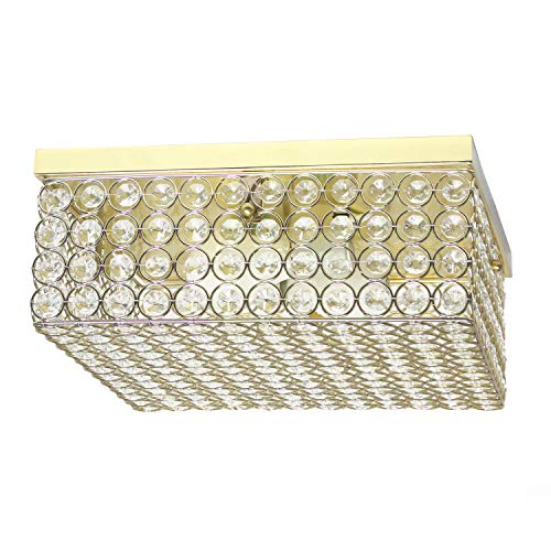 Elegant Designs Fm1004-Gld Elipse Crystal 12 Inch Modern Metal 2 Light Squared Ceiling Flush Mount Fixture, Gold