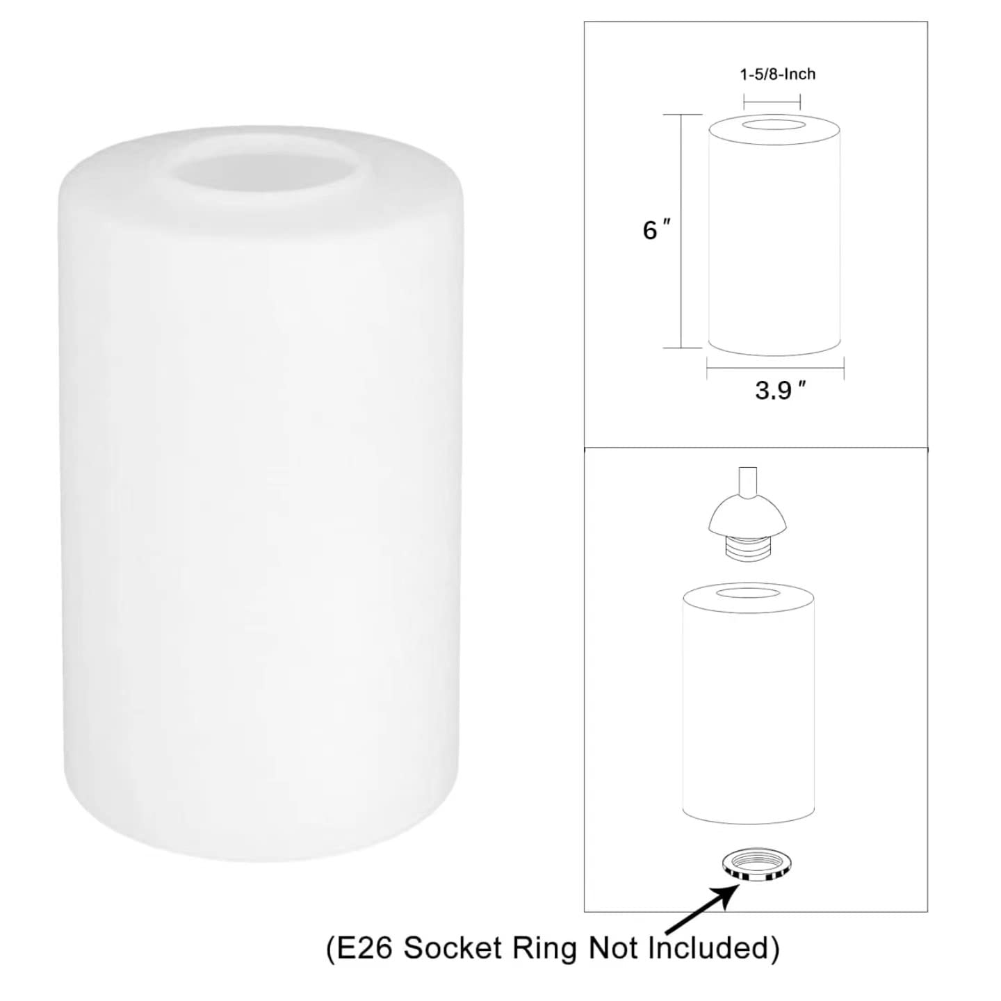 6-Pack White Frosted Glass Shade Covers, Elegant Glass Lamp Shade Replacements For Light Fixtures, 1-5/8-Inch Fitter Cylinder Gl