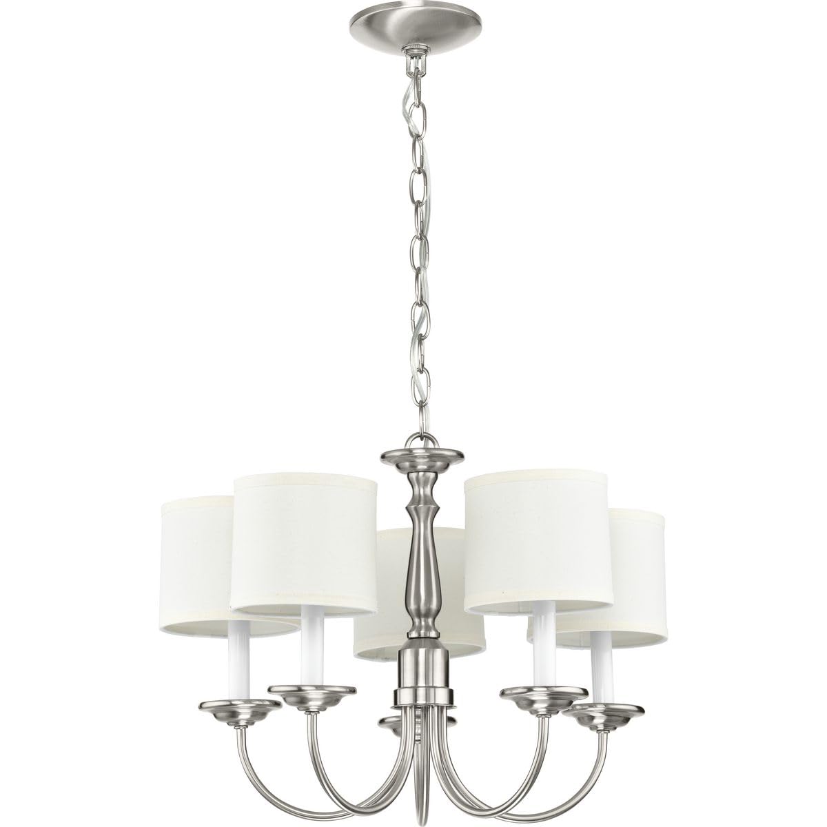 Five-Light White Candles Traditional Chandelier Light Brushed Nickel