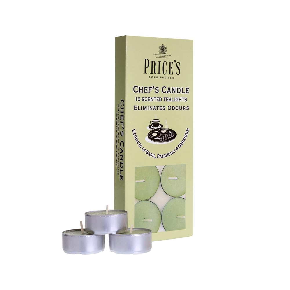 Prices - Chefs Tealights - 10 Pack - Odour Eliminating Tealights - Made with Basil, Patchouli and Geranium Extracts - Clean, F