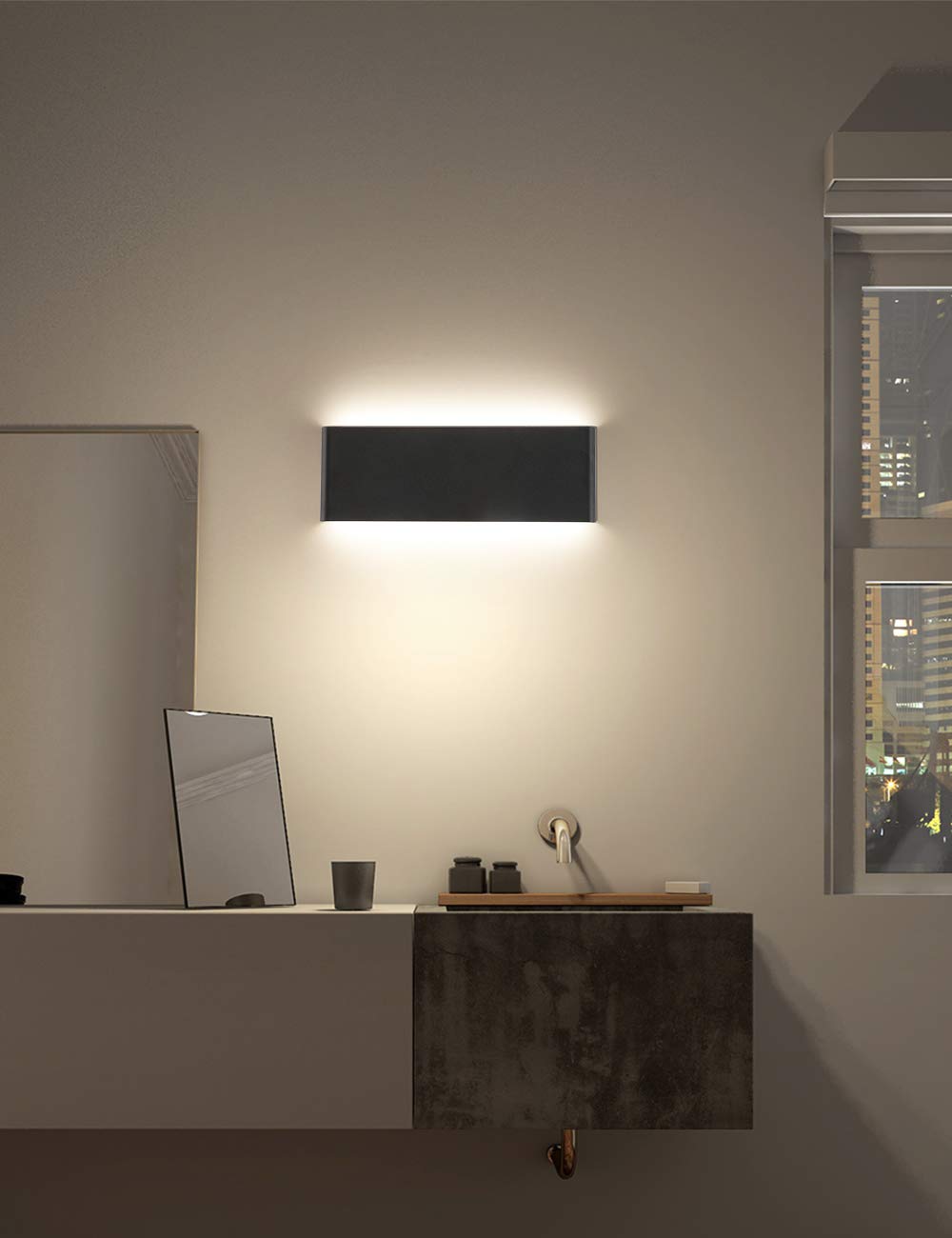 Joosenhouse 16'' Inch Black Led Wall Lamps For Bedroom Indoor Hallway, Modern Mini Bathroom Vanity Lights 14W 4000K Up And Down