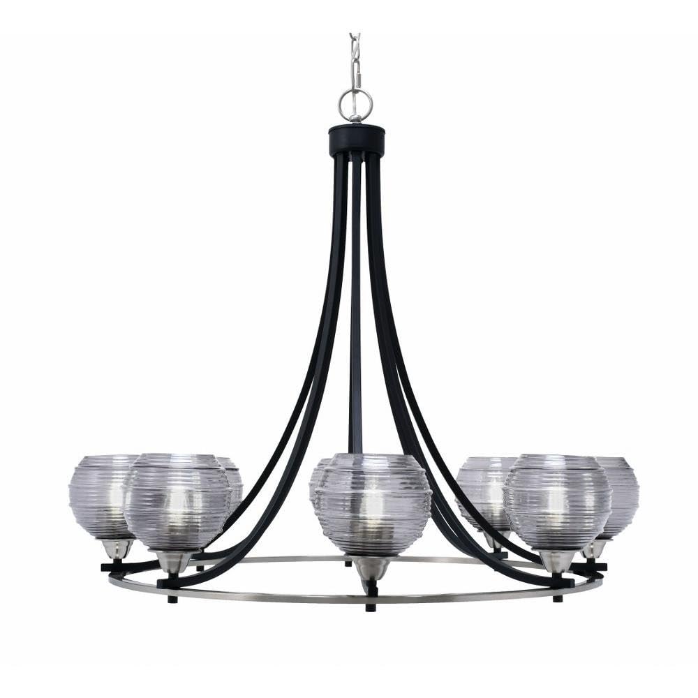 Toltec Lighting 3408-Mbbn-5112 Paramount - 8 Light Uplight Chandelier-31 Inches Tall And 35.25 Inches Wide, Finish Color: Matte Black/Brushed Nickel, Glass Color: Smoke Ribbed