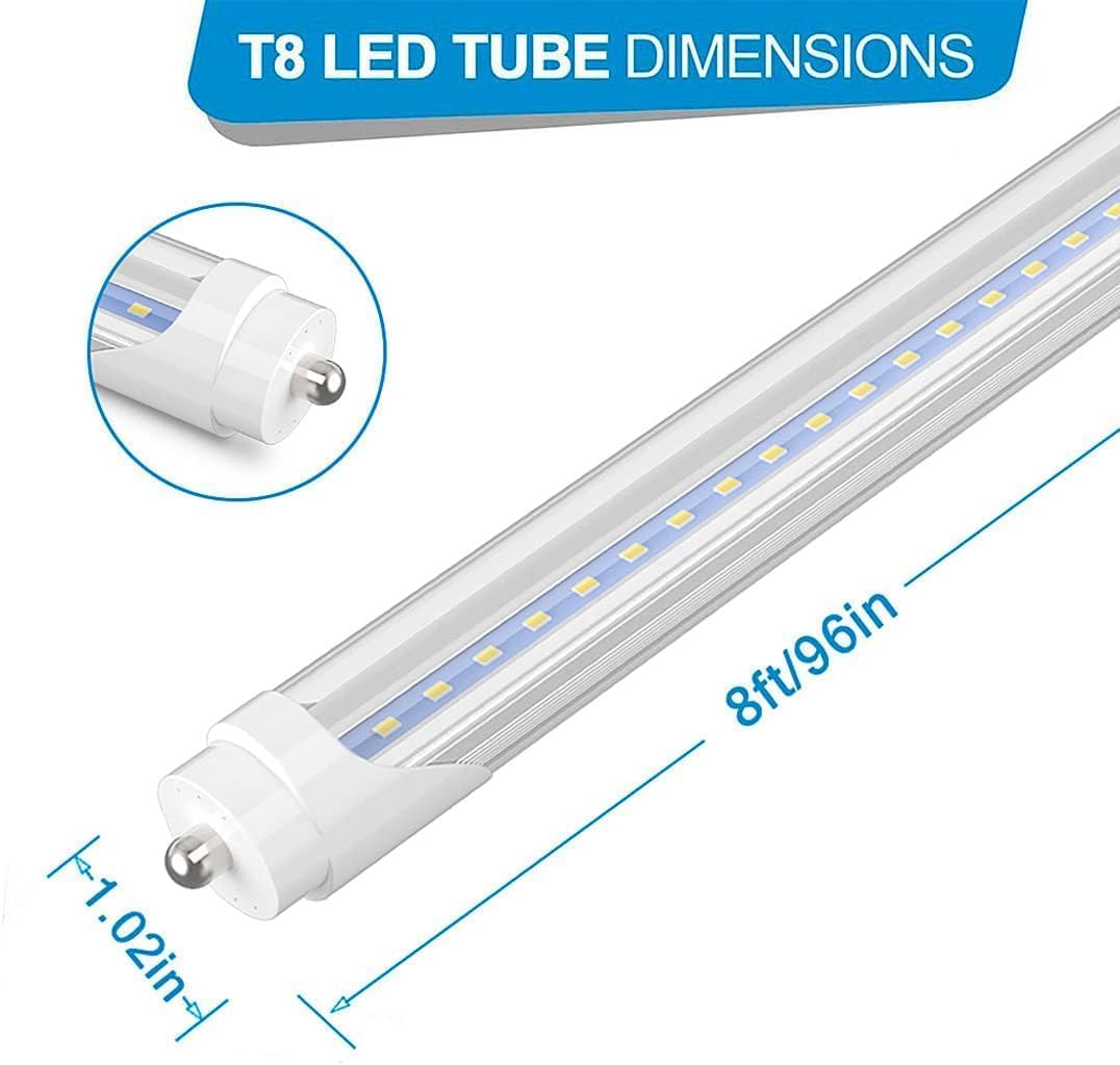 CNSUNWAY 8FT T8 LED Tube Lights - 50W (130W Equiv.), 6000K Cool White, Clear Cover, 10 Pack, FA8 Ballast B