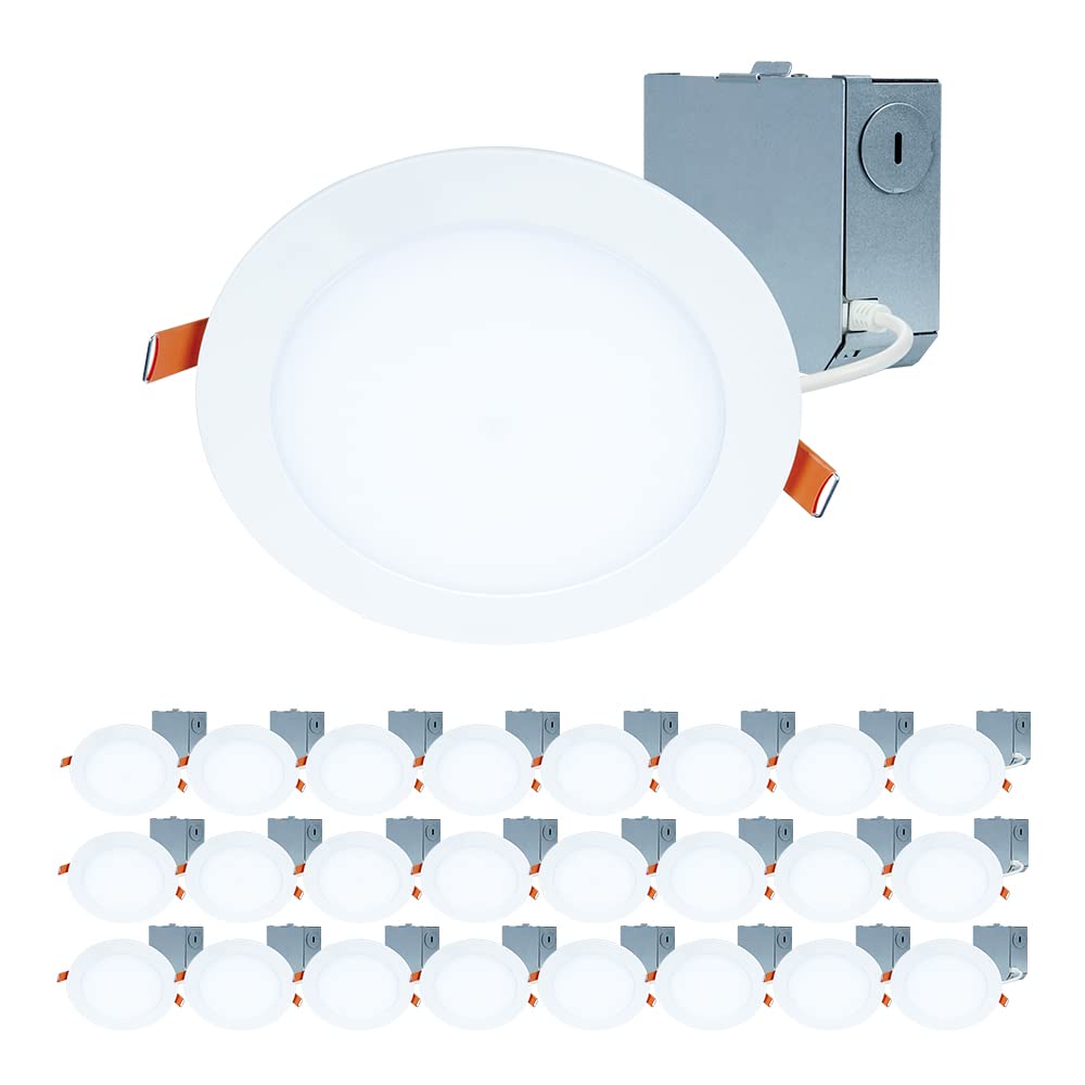 HALO HLBE 6 Inch Canless Ultra-Thin Recessed Lighting LED Wafer Light for Ceiling and Shower  24 Pack  3000K Bright White  1025 Lumens  Wet Rated  UL & FCC Certified  Energy Star
