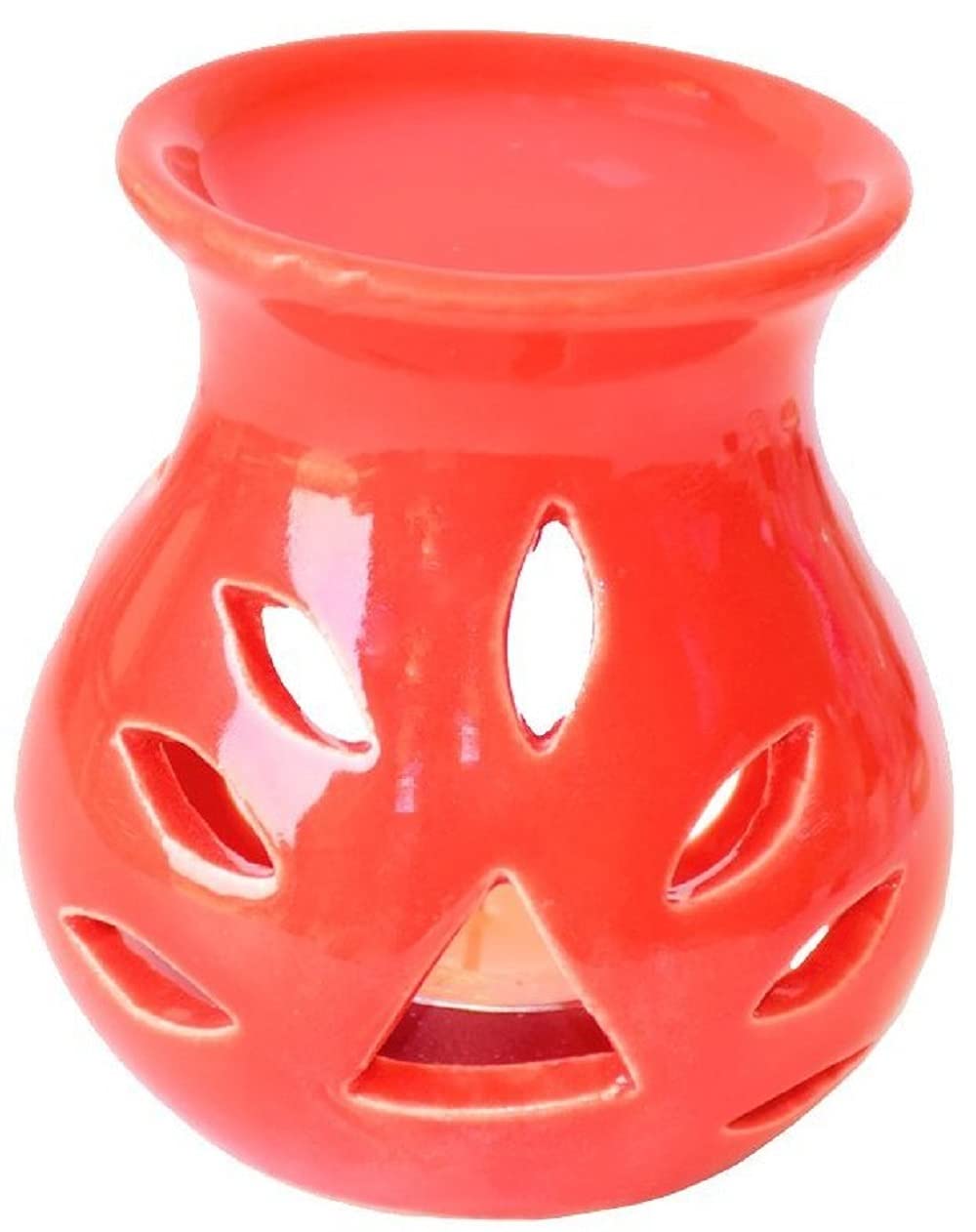 RTWARE Ceramic Clay Candle Operated Aroma Burner Oil Diffuser for Home Fragrance (Red & Yellow) -Set of 2