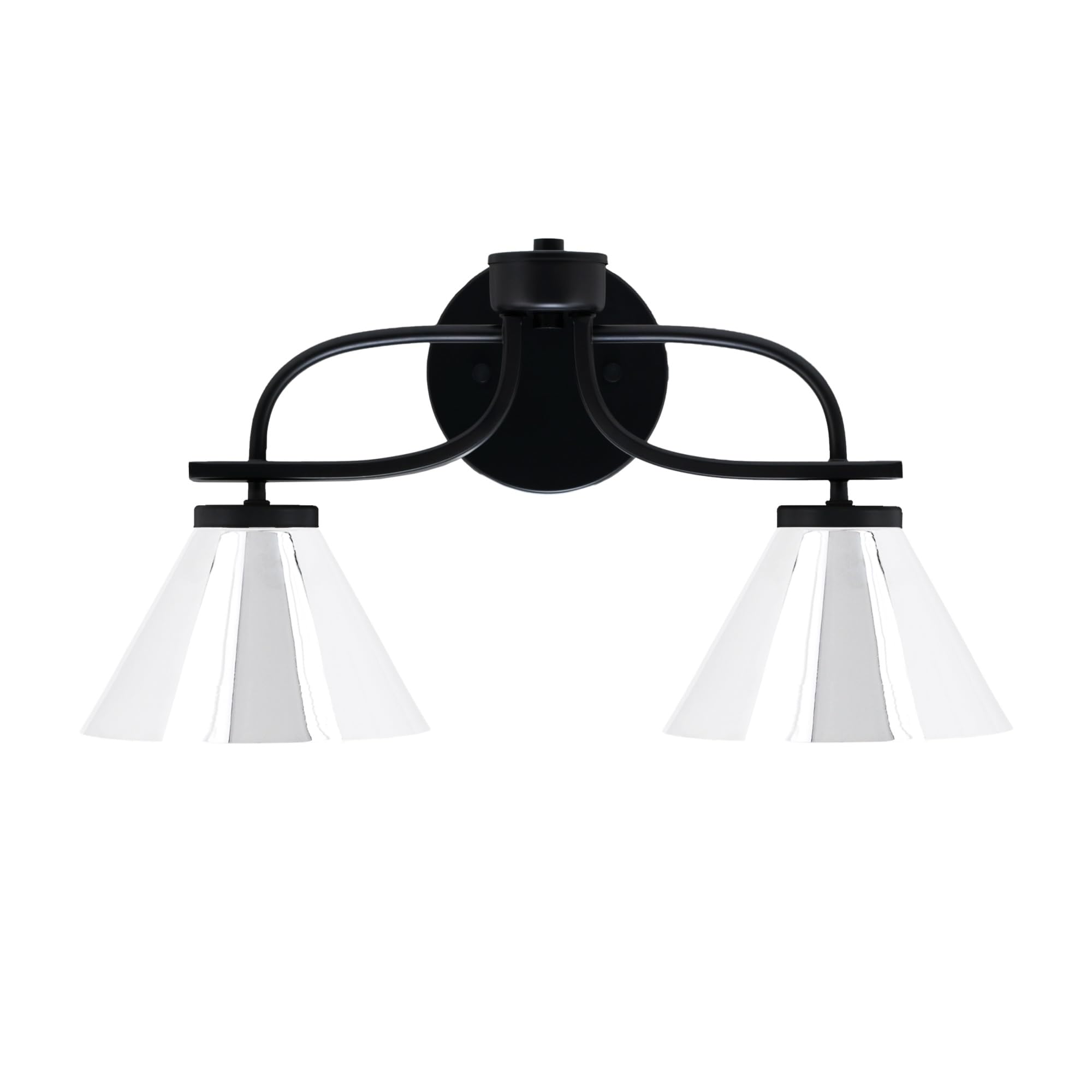 Cavella 2 Light Bath Bar In Matte Black Finish With 7" Chrome Cone Metal Shades