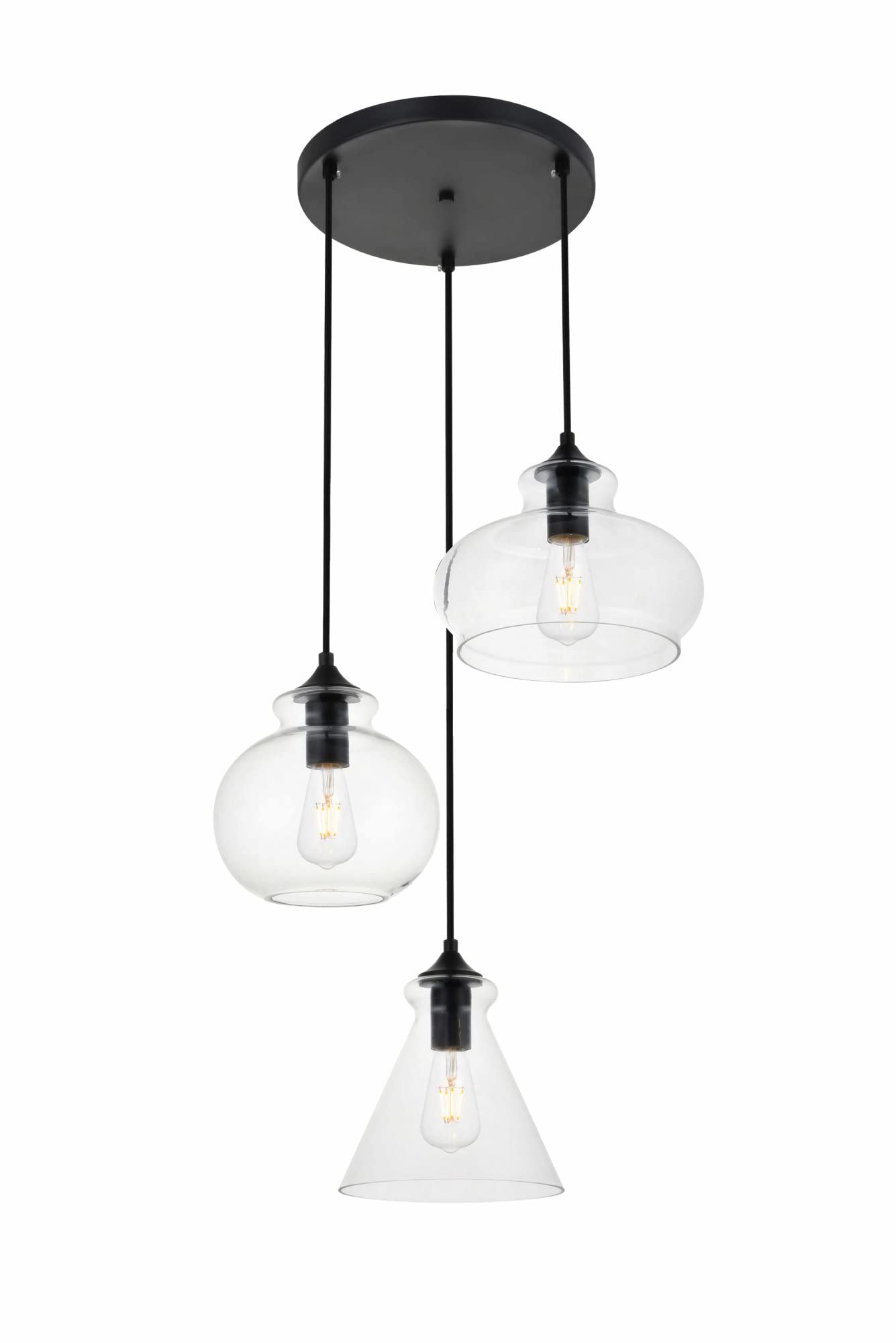 Living District Destry 3-Light Metal Pendant in Black and Clear