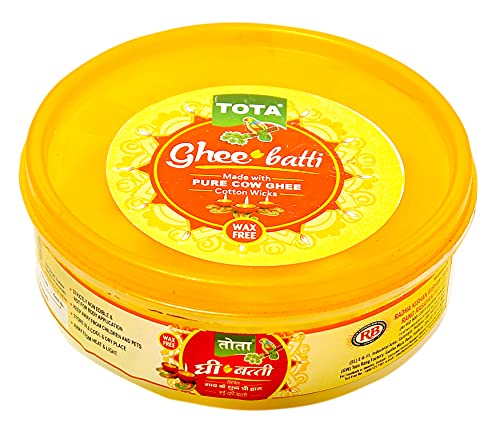 TOTA Pure Cow Ghee Diya Cotton Wicks for Puja -50 Ghee Batti | Wax Free Desi Ghee Diya Wicks  Pack of 1