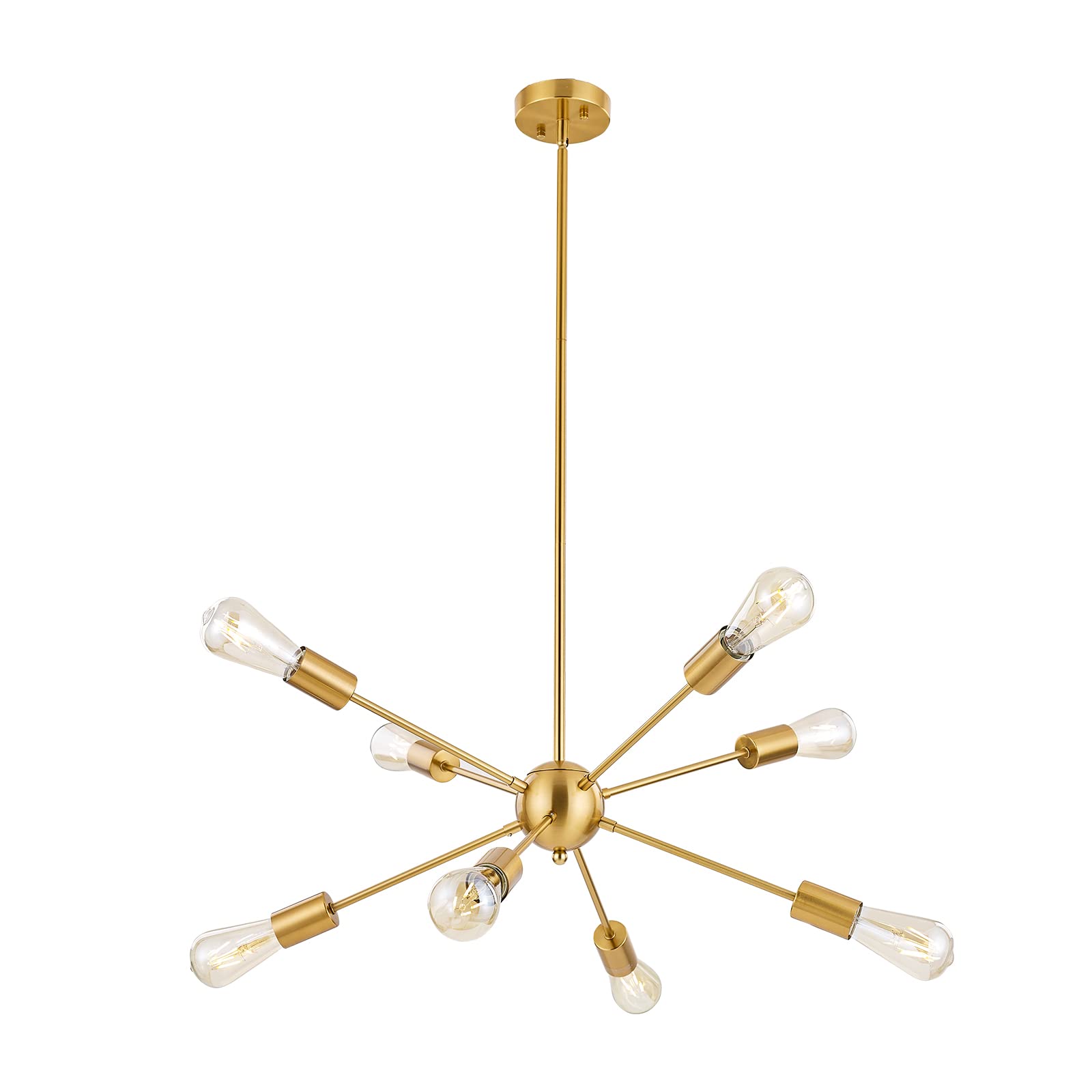 Bonlicht Brushed Brass Sputnik Chandelier 8 Light Mid Century Modern Light Fixture Ceiling Flush Mount Gold Industrial Pendant L