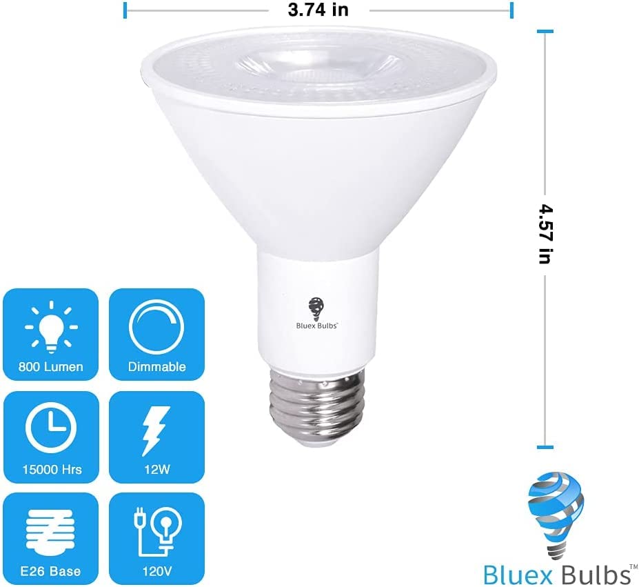 2 Pack Par30 Outdoor Led Flood Light Bulb 12W 100 Watt Equivalent 900 Lumens Dimmable Waterproof E26 4000K Cool White Led Flood