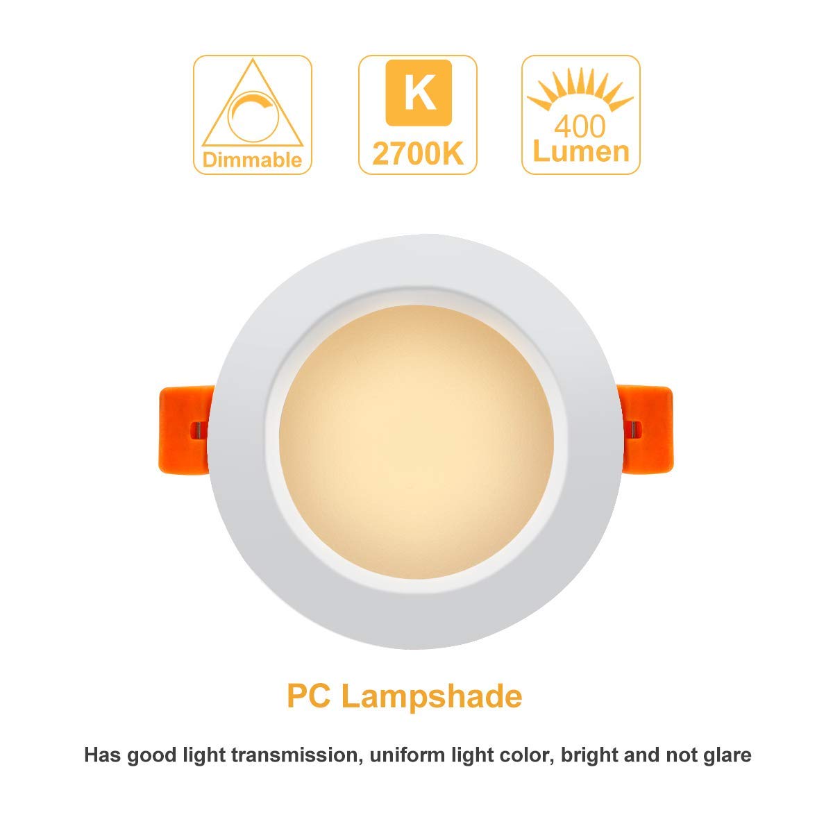 YGS-Tech 3 Inch Dimmable LED Recessed Lighting, 5W (40W Halogen Equivalent), Ultra Warm White 2700K, Plastic, 1 Pack