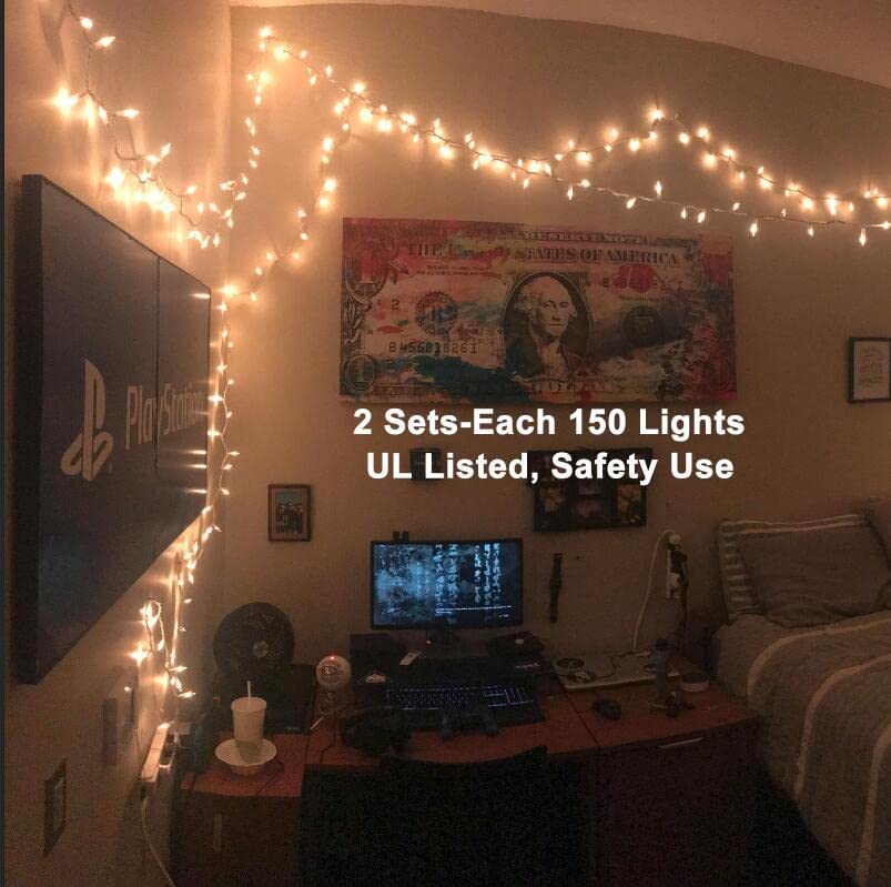 Brizled Clear Christmas Lights String, 300 Count, 69.6ft, Warm White, Incandescent, Model ZF-150-3/SB, Indoor/Outdoor, UL Certified