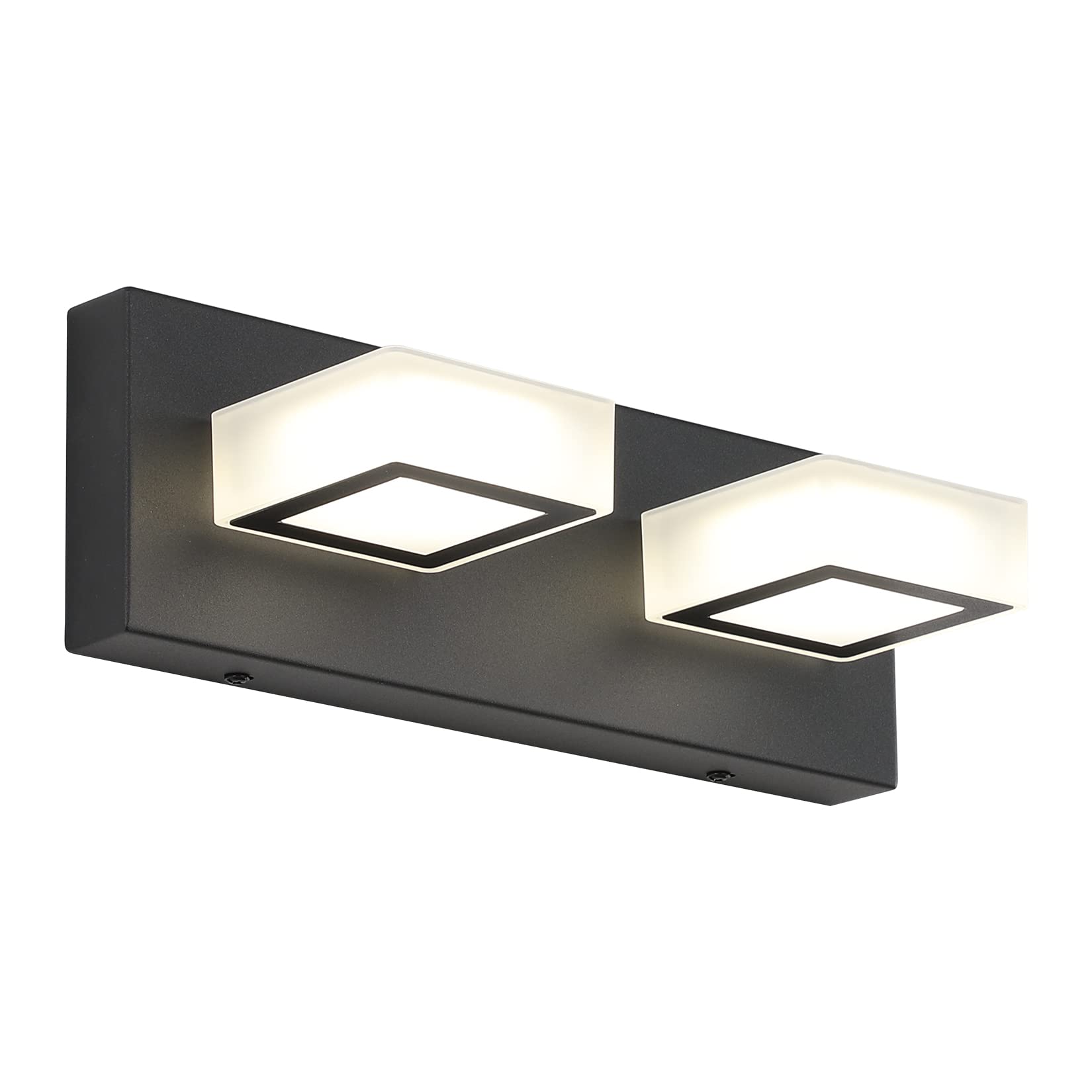 Ralbay 2-Light Modern Black Vanity Light, Acrylic, Matte Black Finish, Natural White 4500K, Bathroom Lighting Fixtures