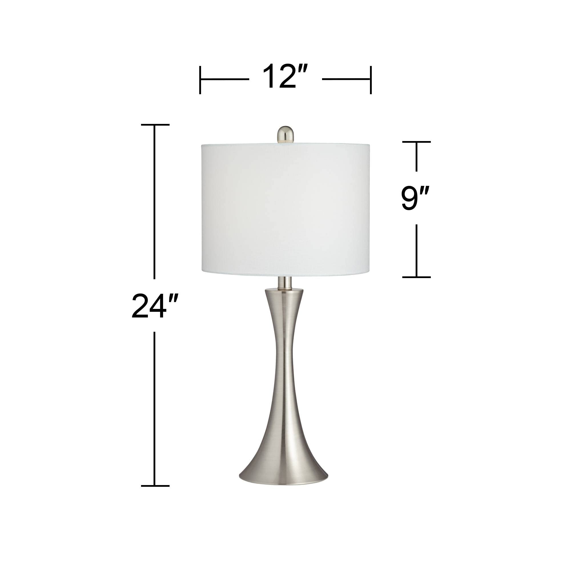 360 Lighting Gerson Modern Table Lamps Set of 2 with Dimmers 24in Tall Brushed Nickel White Drum Shade Model 79G40