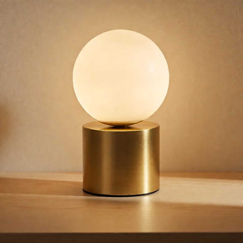 NKU Mid Century Modern Table Lamp with White Glass Globe for Bedroom Bedside Night Light Table Lamp with Gold for Bedroom Living
