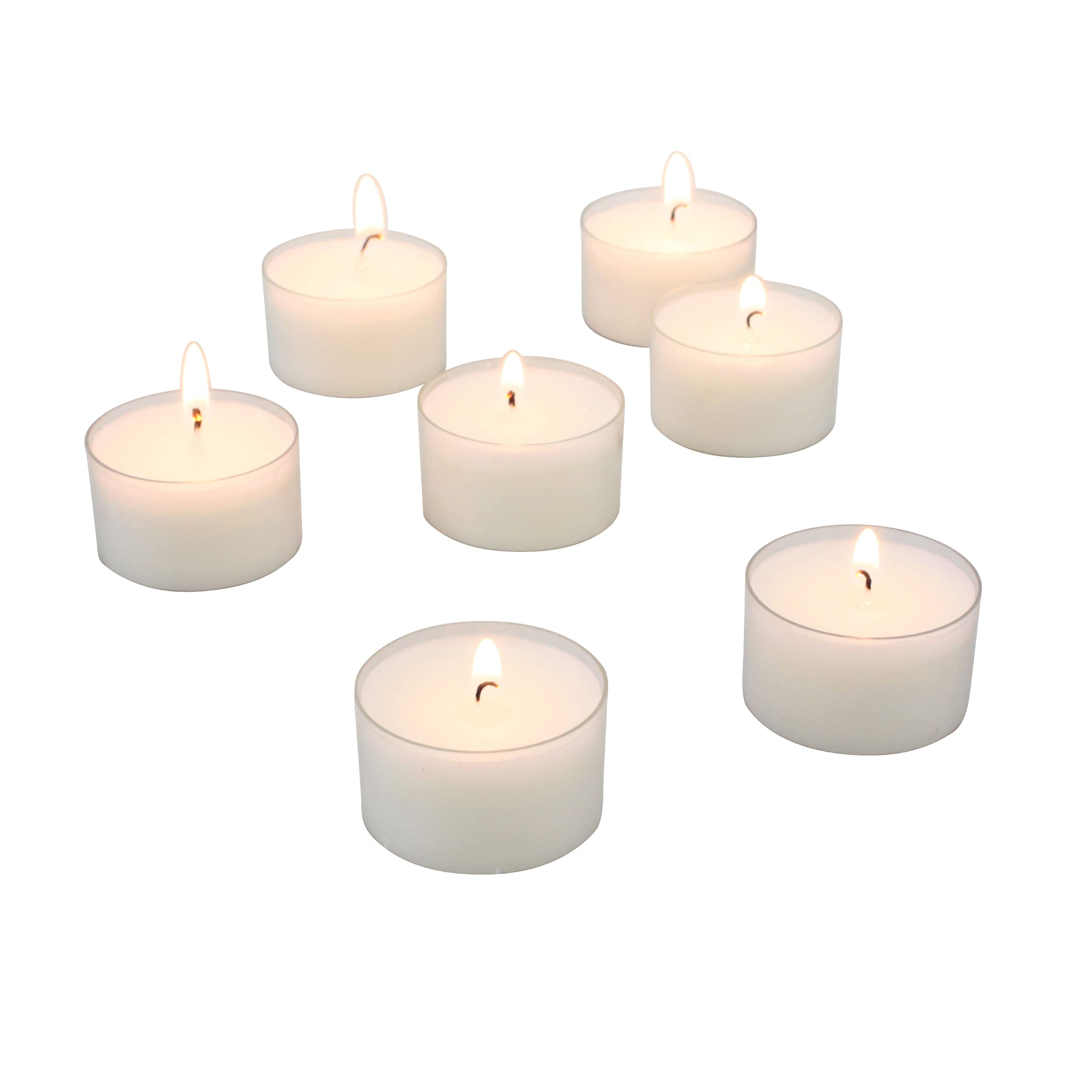 Stonebriar Bulk 96 Pack Unscented Smokeless Long Burning Clear Cup Tea Light Candles With 8 Hour Extended Burn Time, White