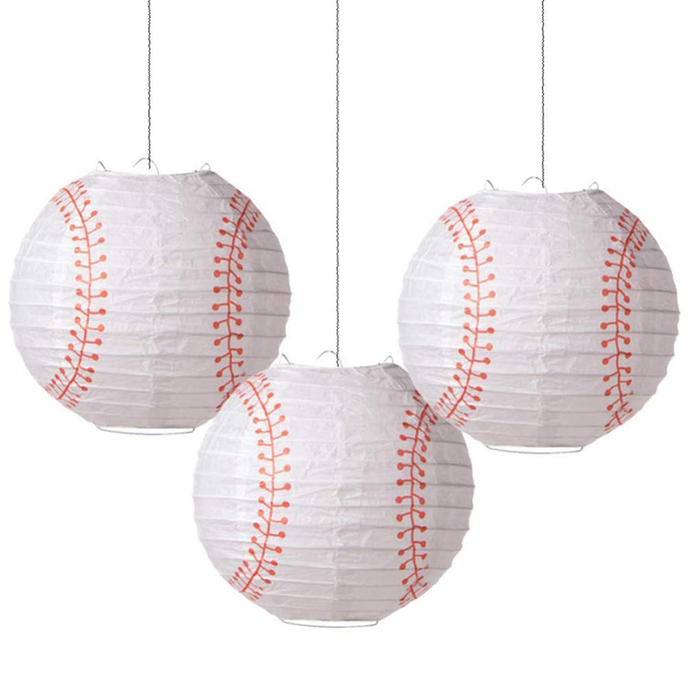 Easy Joy 8in  Baseball Paper Lanterns - 3 Pieces, Metal, Sports Team Party Decorations, Color: 3pcs-baseball, Model: 8542000581