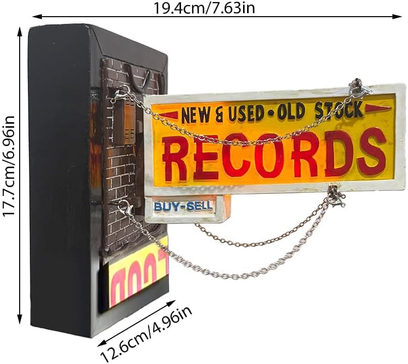 Generic Record Store Retro Wall Light - Vintage Vinyl Decor, 2L" x 1W", Music Lover Gift, Retro Room Aesthetic
