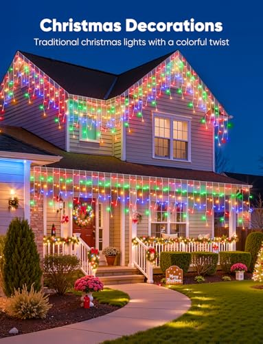 Icicle Lights Outdoor - 66 Ft 736 Led Icicle Christmas Lights With 138 Drops  8 Modes Icicle String Lights With Remote & Timer  Waterproof Fairy Lights For Roof Patio Tree House Decor  Multicolor