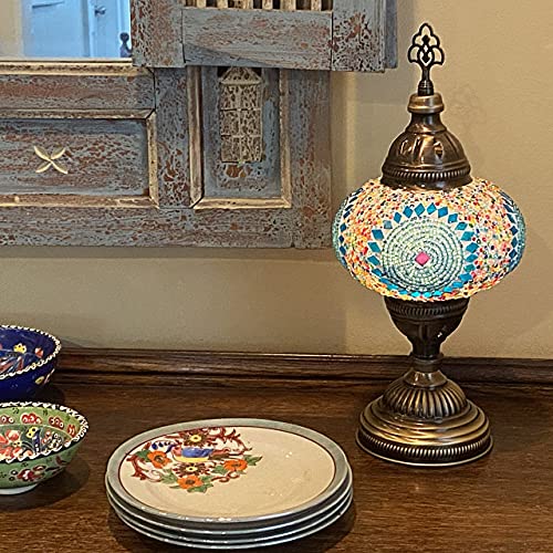 Mozaist Turkish Mosaic Table Lamp - Antique Moroccan Decorative Glass Bohemian Vintage Shade, Small Desk Tiffany Stained Glass W