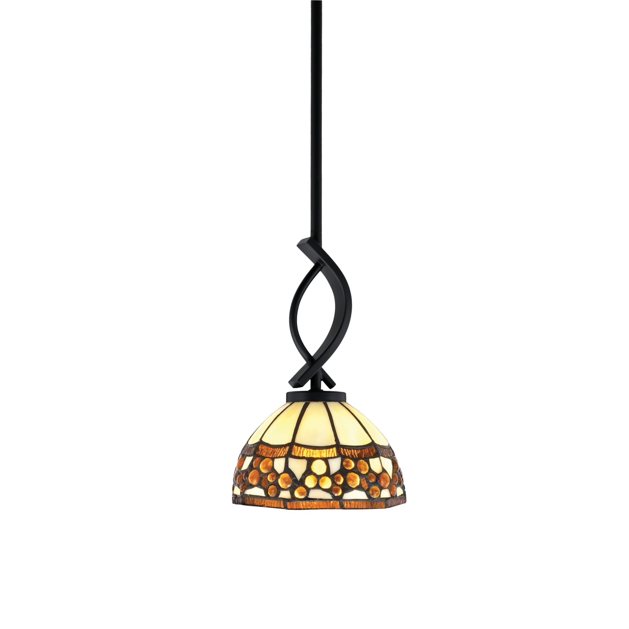 Cavella 1 Light Stem Mini Pendant Shown in Matte Black Finish with 7&quot; Roman Jewel Art Glass
