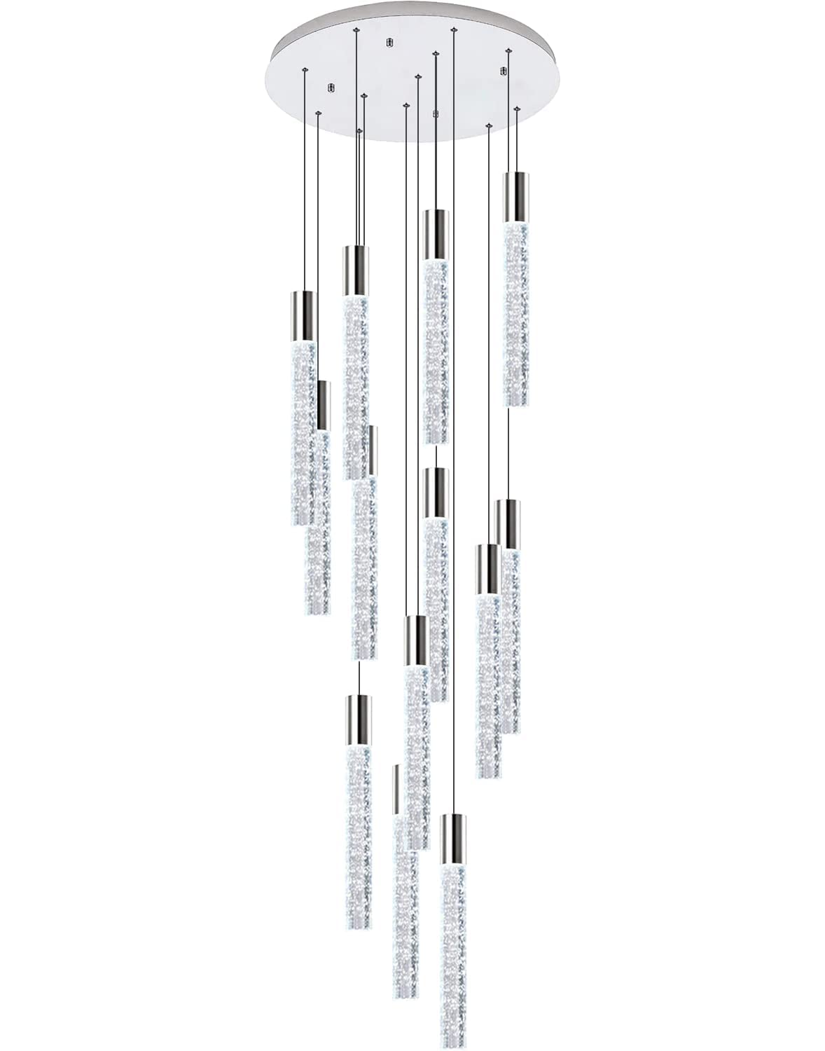 Haixiang 118 Inch Long Light Glam Chandelier Bubble Crystal Linear Ceiling Pendants Remote Dimmable Led Light High Ceiling Light Fixtures Adjustable Long Lights 12-Lights Silver Lamp