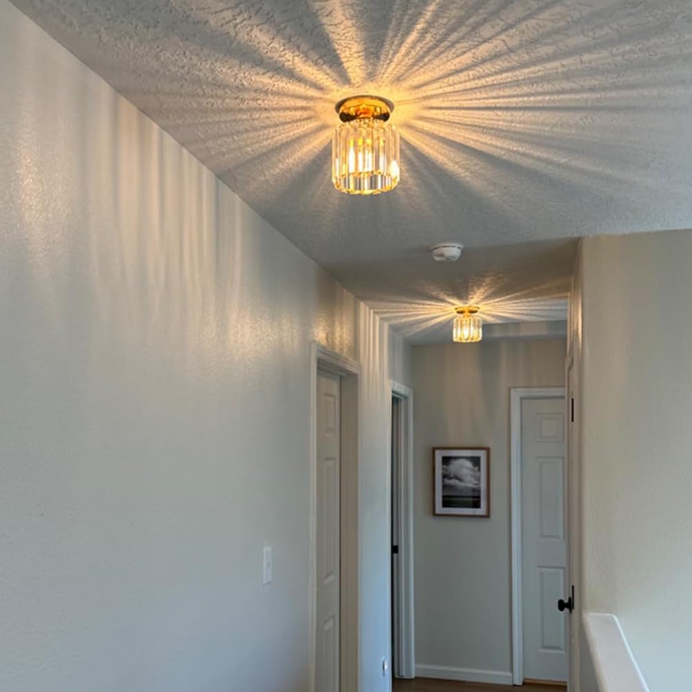 TISLYCO Mini Semi Flush Mount Ceiling Light Fixture, 2 Pack, Silver, 4.6inx4.7in - Modern Crystal Design for Hallway, Dining, Living Room