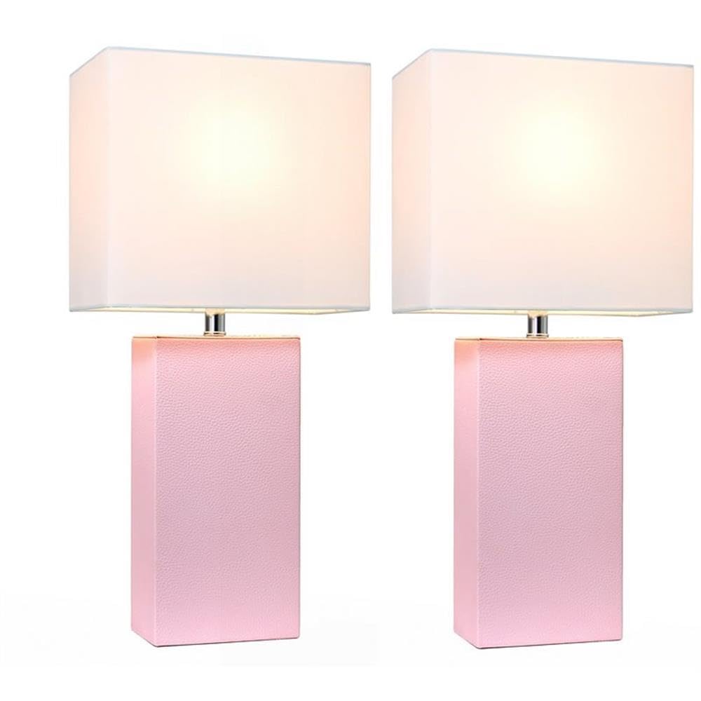 Elegant Designs Modern Leather Table Lamps, Blush Pink, 10X6X21, 2 Pack, Lc2000-Bpk-2Pk, White Fabric Shades