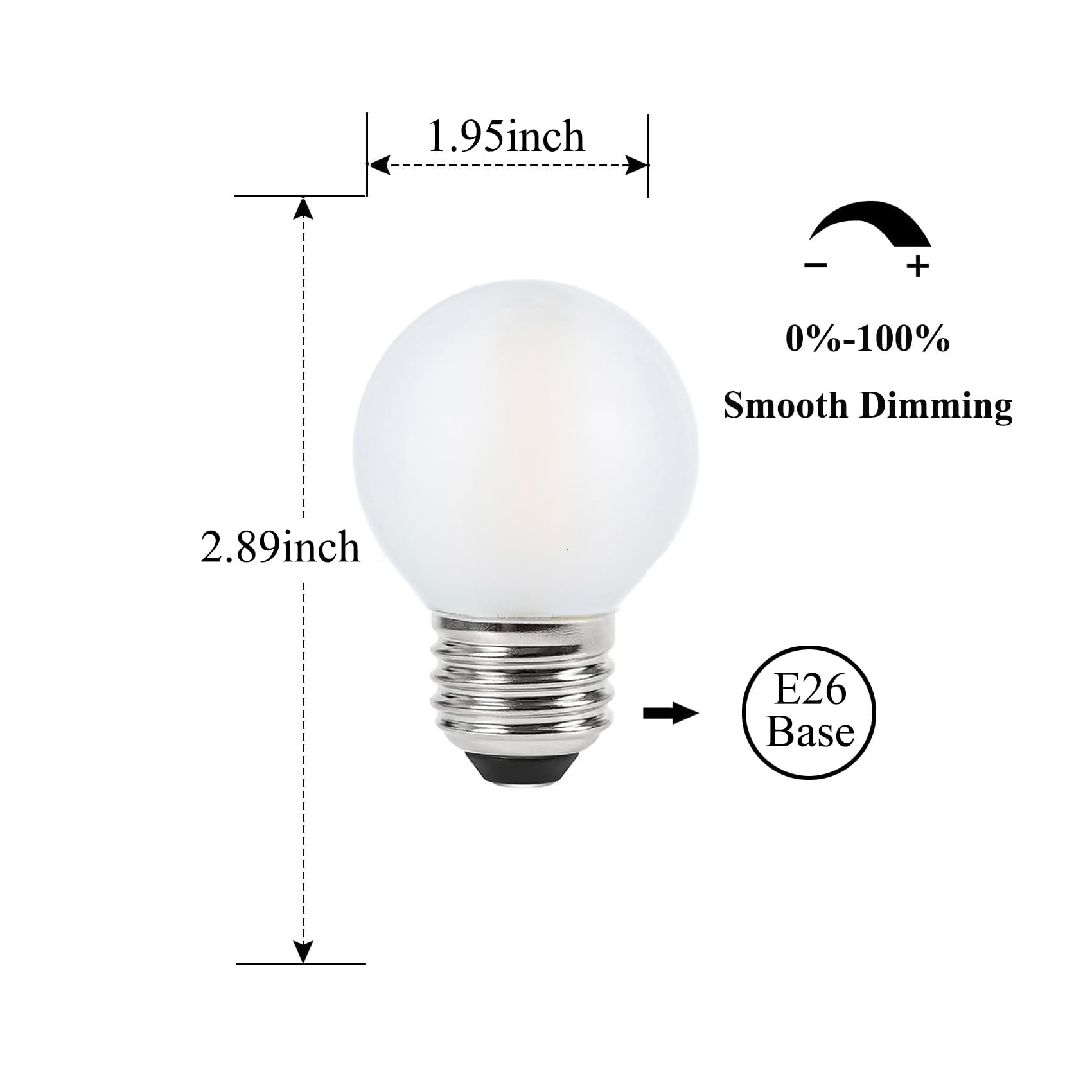 Sunaiony Frosted E26 Led Bulb 4W Dimmable Warm White 2700K, 40 Watt Equivalent Led Light Bulbs, G16.5 Edison Led Frosted Globe L
