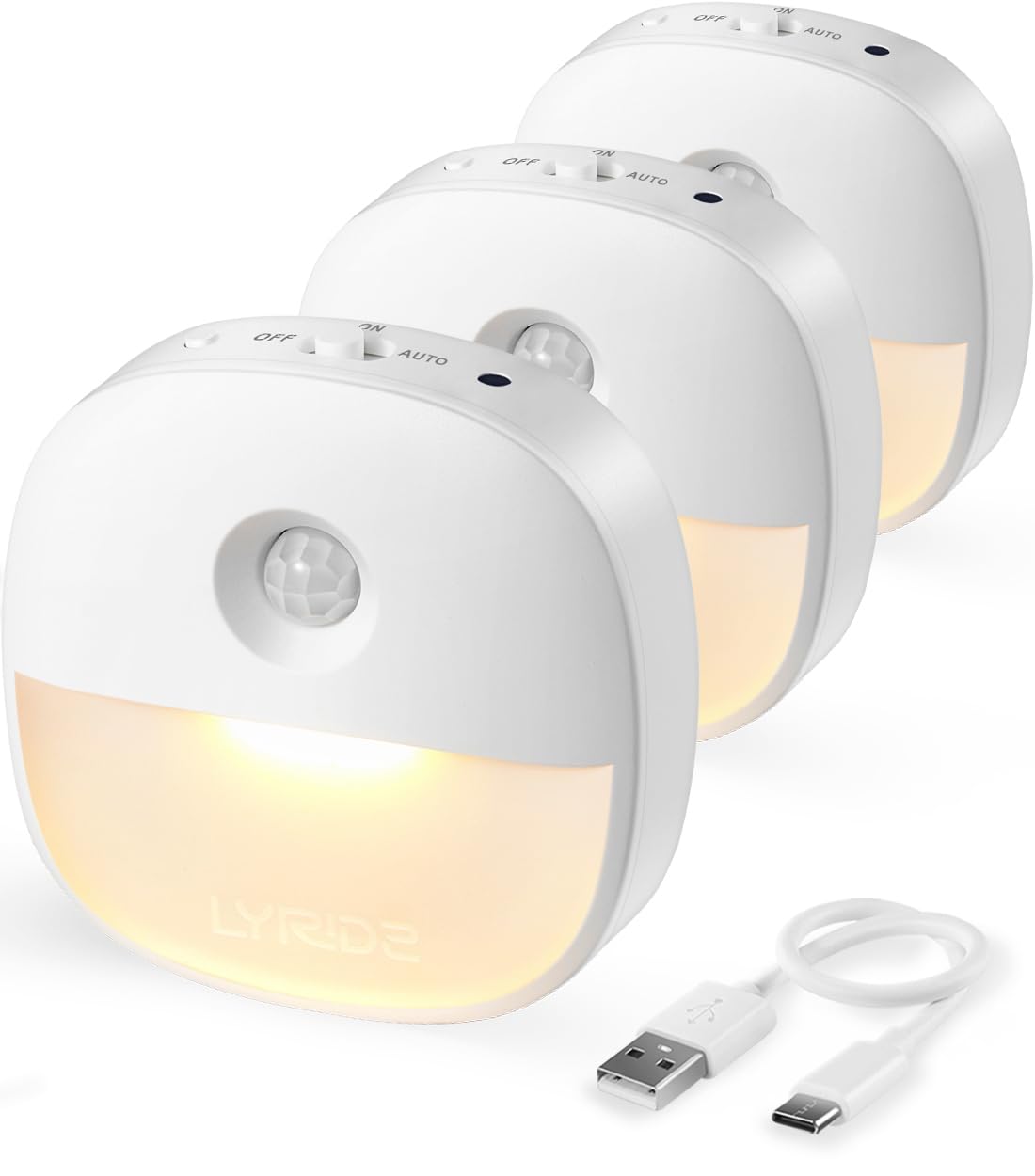 Lyridz Rechargeable Night Light, Motion Sensor Battery Night Light, Mini Stick-on LED Closet Light, 1-20LM Dimmable Brightness f