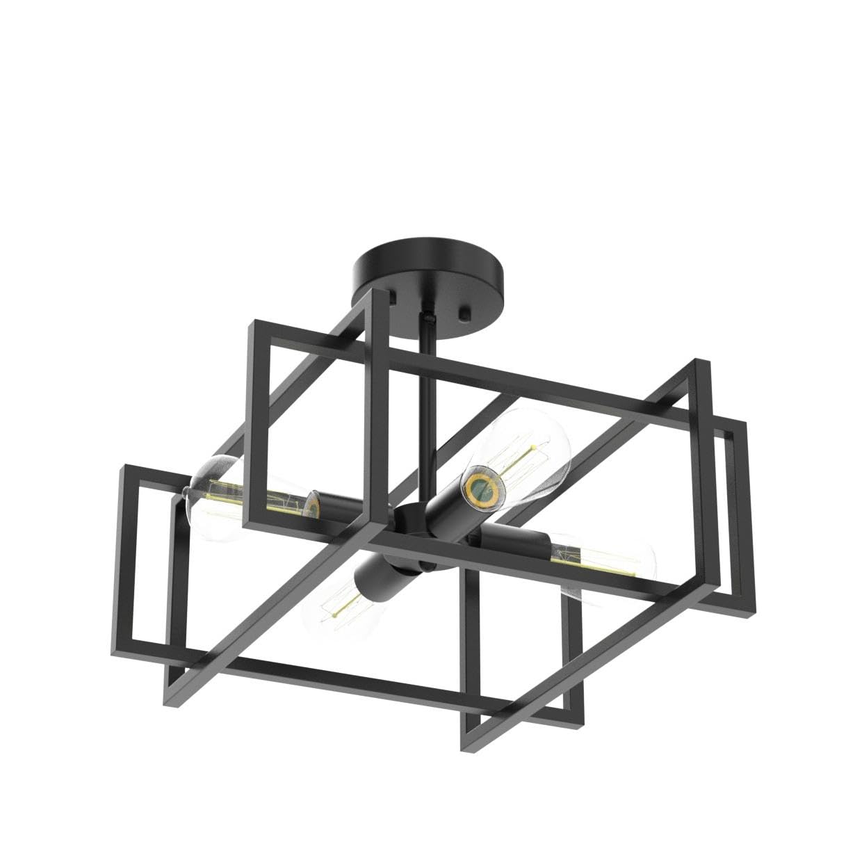 Minyuco 4-Light Black Metal Ceiling Light Fixture - Industrial Farmhouse Chandelier for Kitchen, Living Room, Bedroom, Hallway